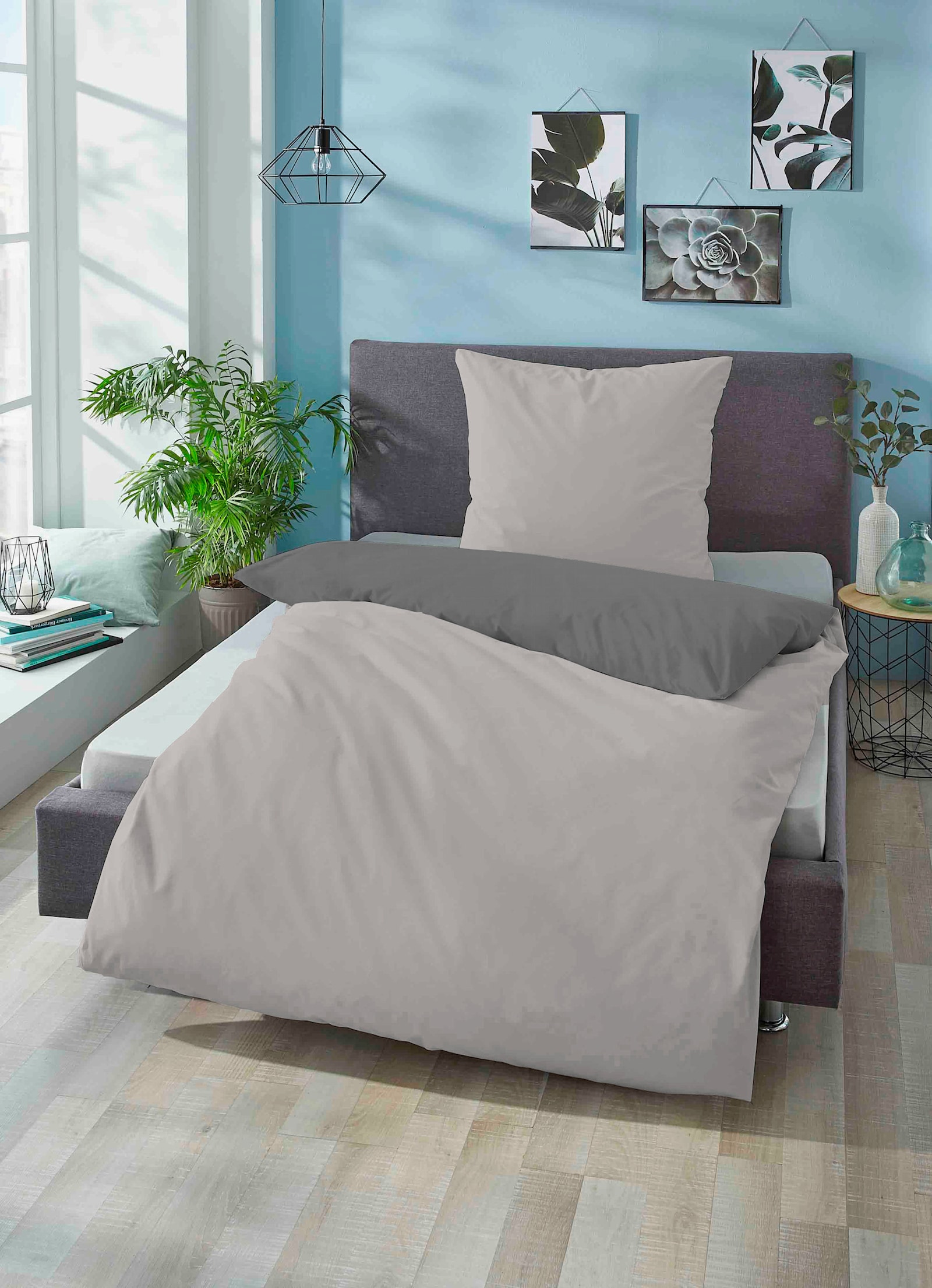 Biberna Bettwäsche - hellgrau-dunkelgrau