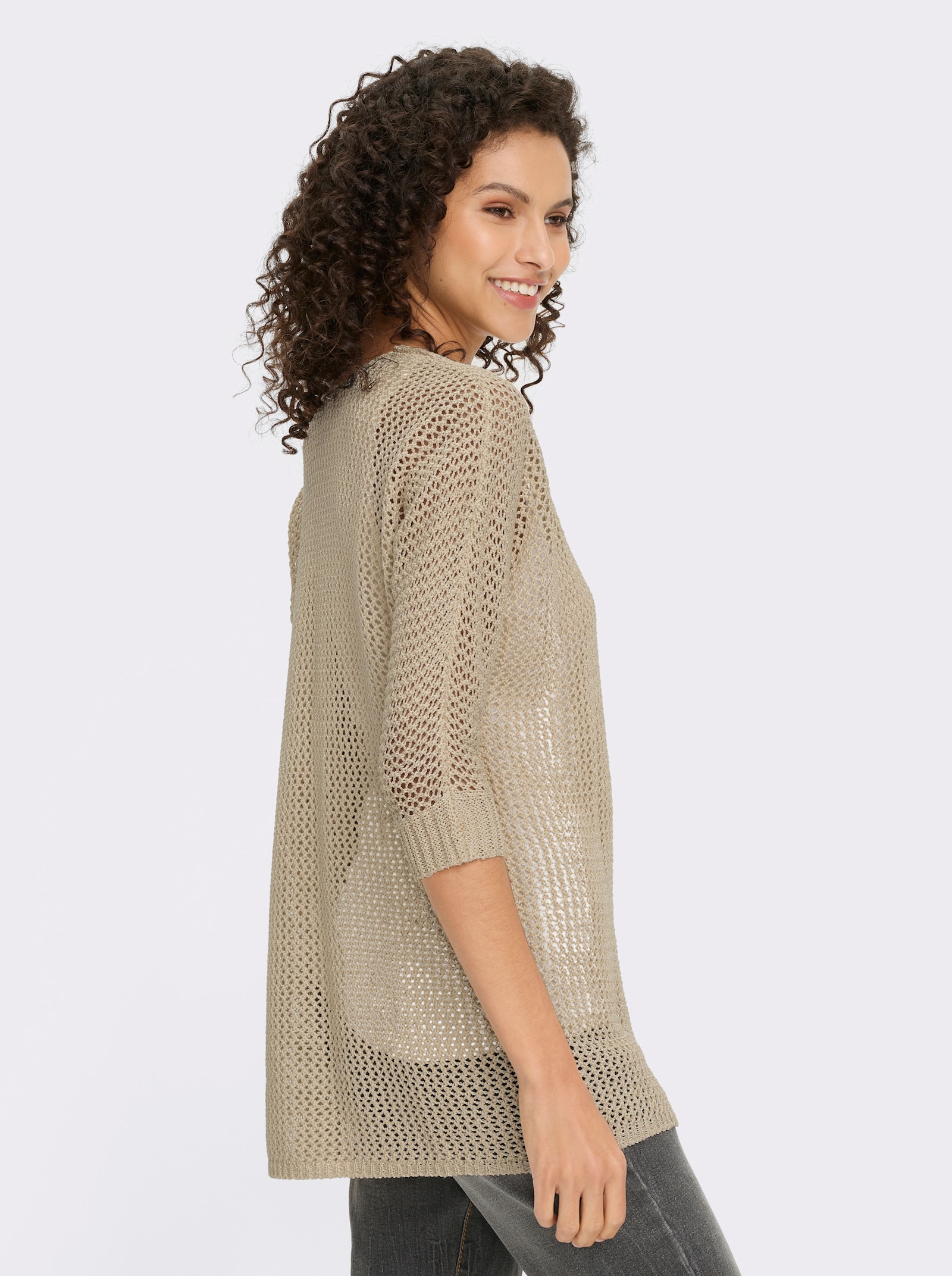 heine Ajourstrickjacke mit Fledermausärmeln - sand