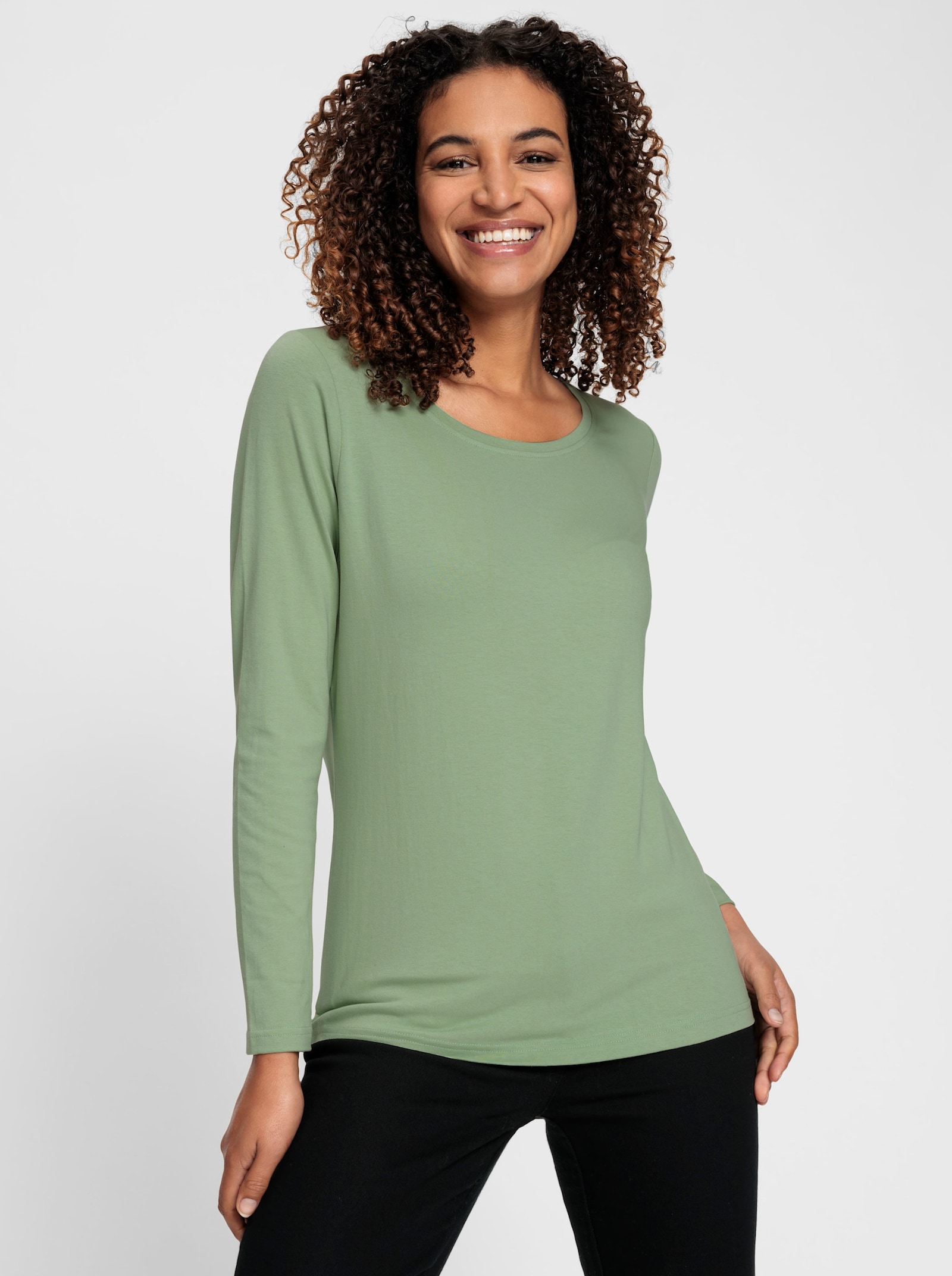 Rundhalsshirt mit zertifizierter Baumwolle - eucalyptus