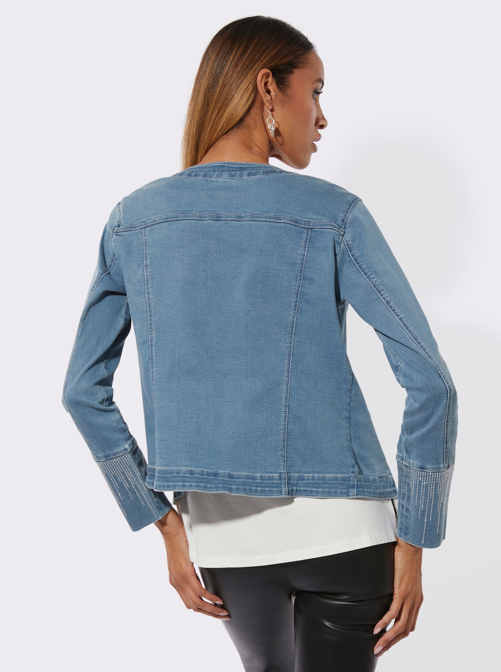 Jeansblazer mit verdeckten Druckknöpfen - blue-bleached
