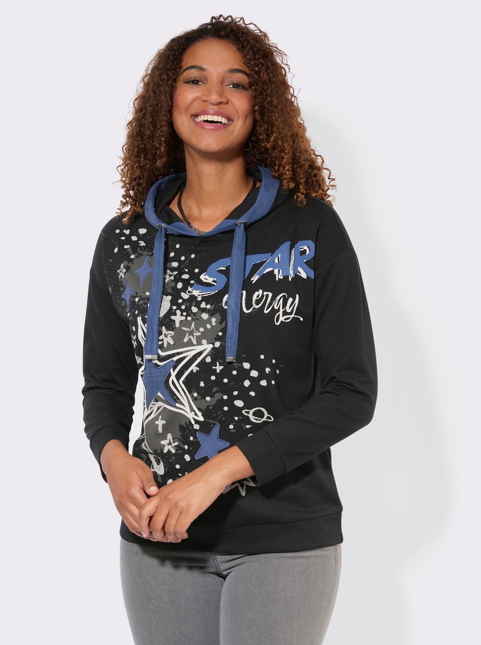 Sweatshirt mit Sternen-Print vorne - schwarz