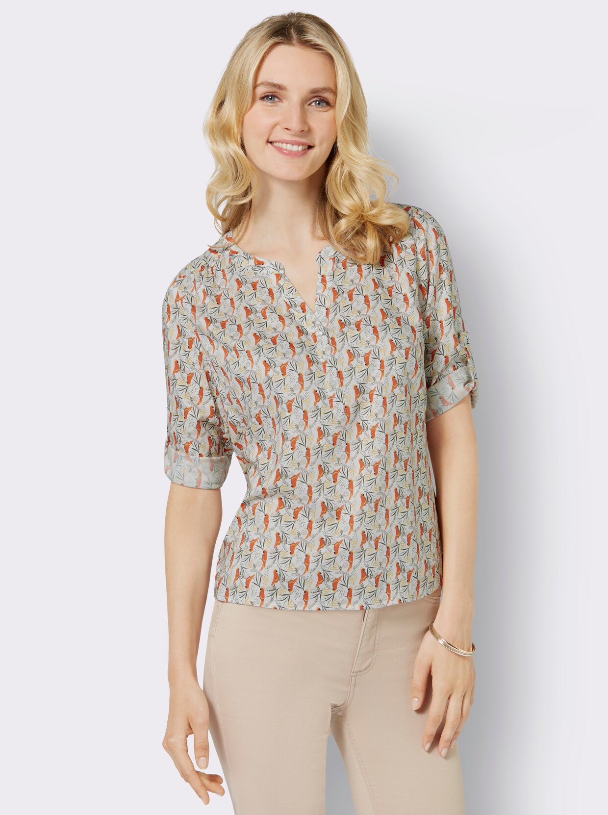 Blouse met print - ecru/kaki geprint