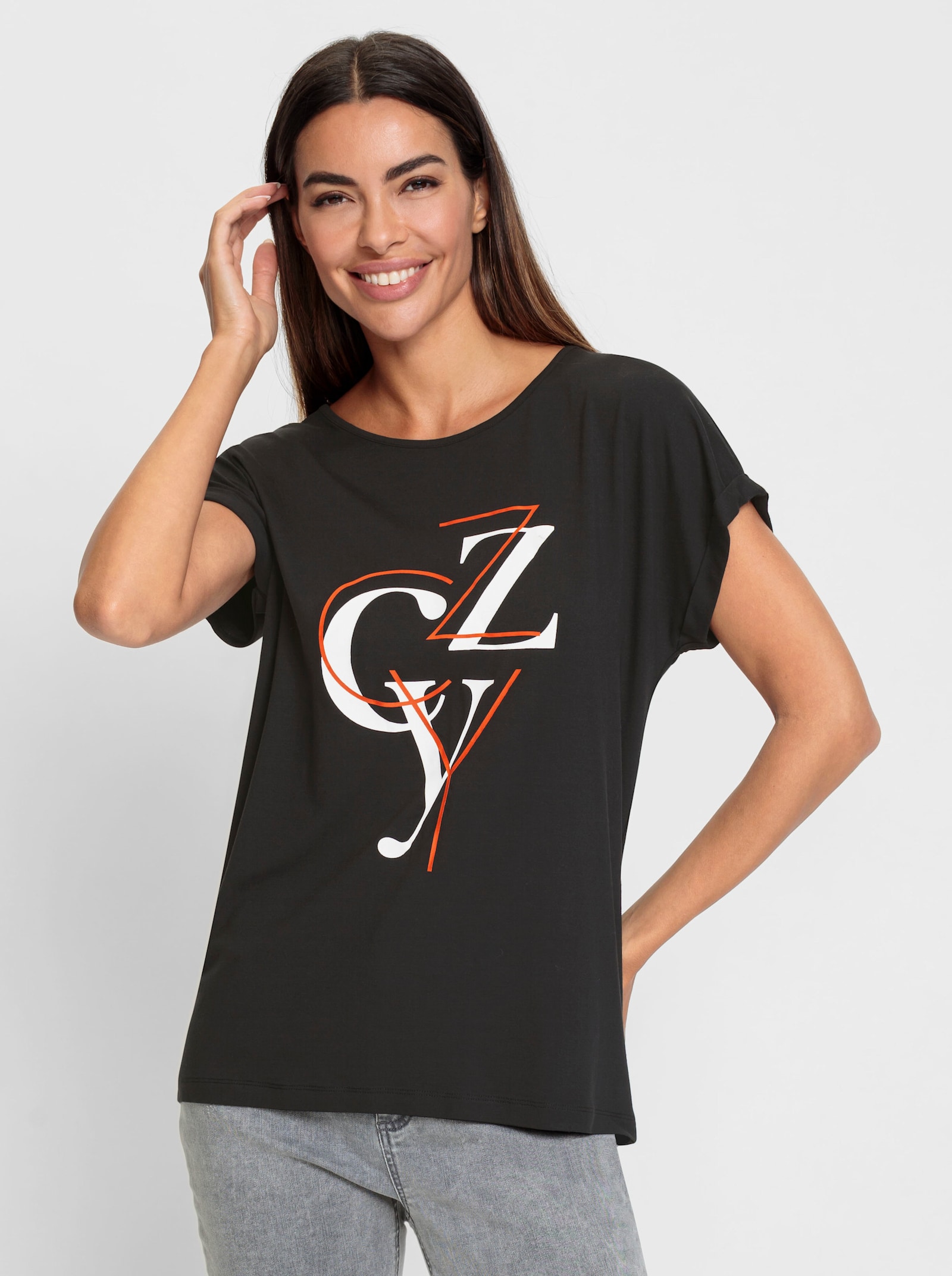 heine Shirt met print en opschrift - zwart/ecru geprint