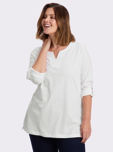 Longshirt mit Ärmeln zum Krempeln - weiß