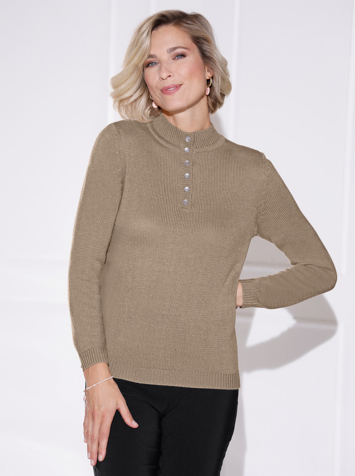 Pullover met opstaande kraag - sesam