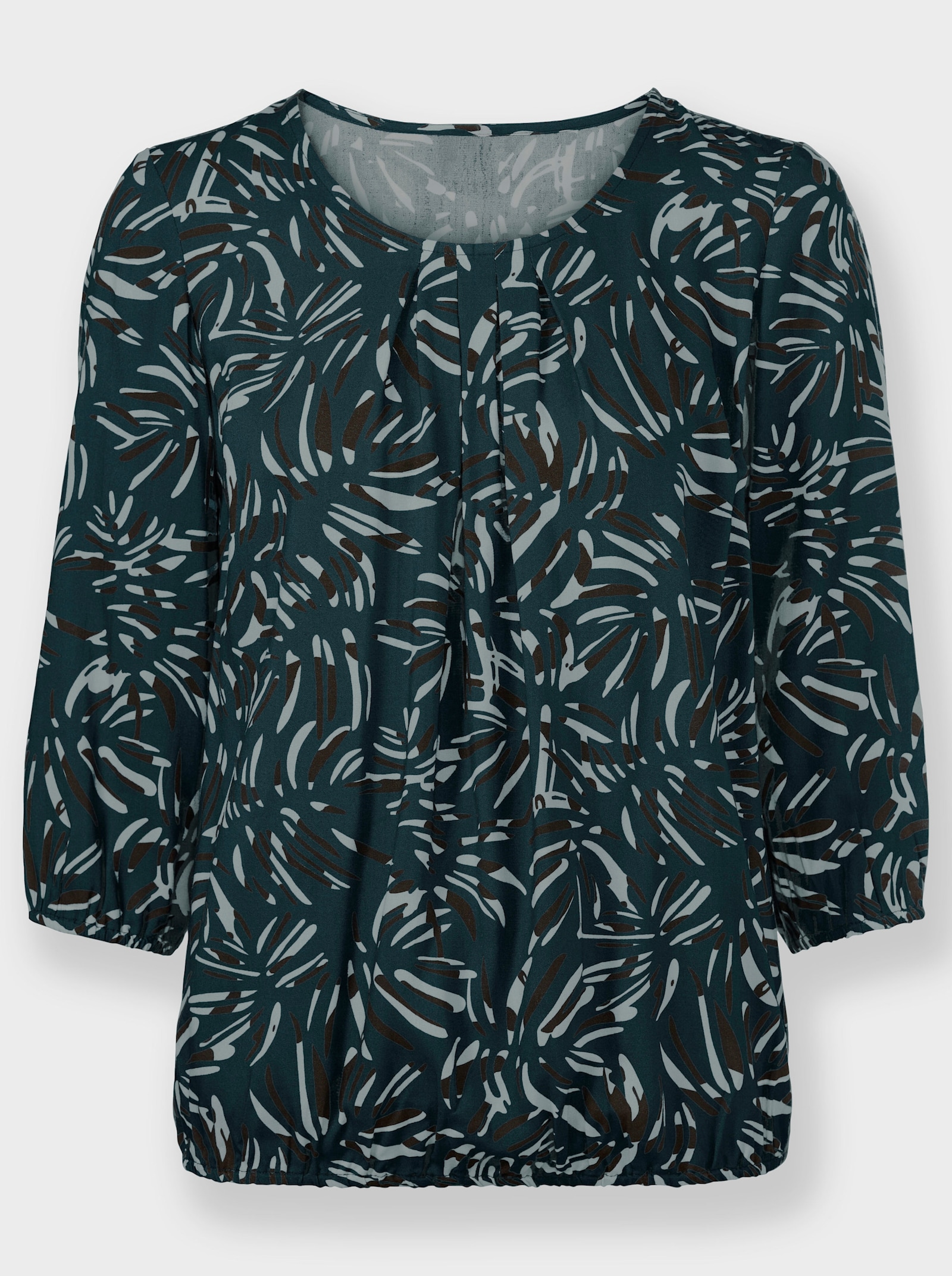 Halenka s potiskem navlékacího střihu - petrolejová-grafitová-potisk