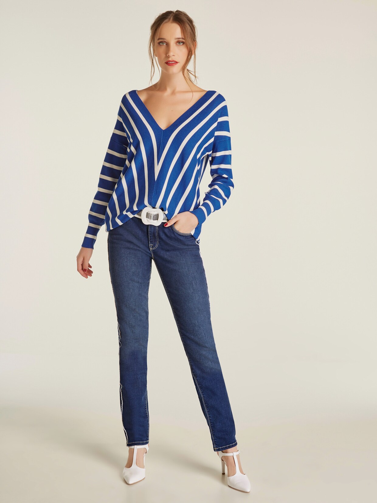 heine Pullover - blau-offwhite