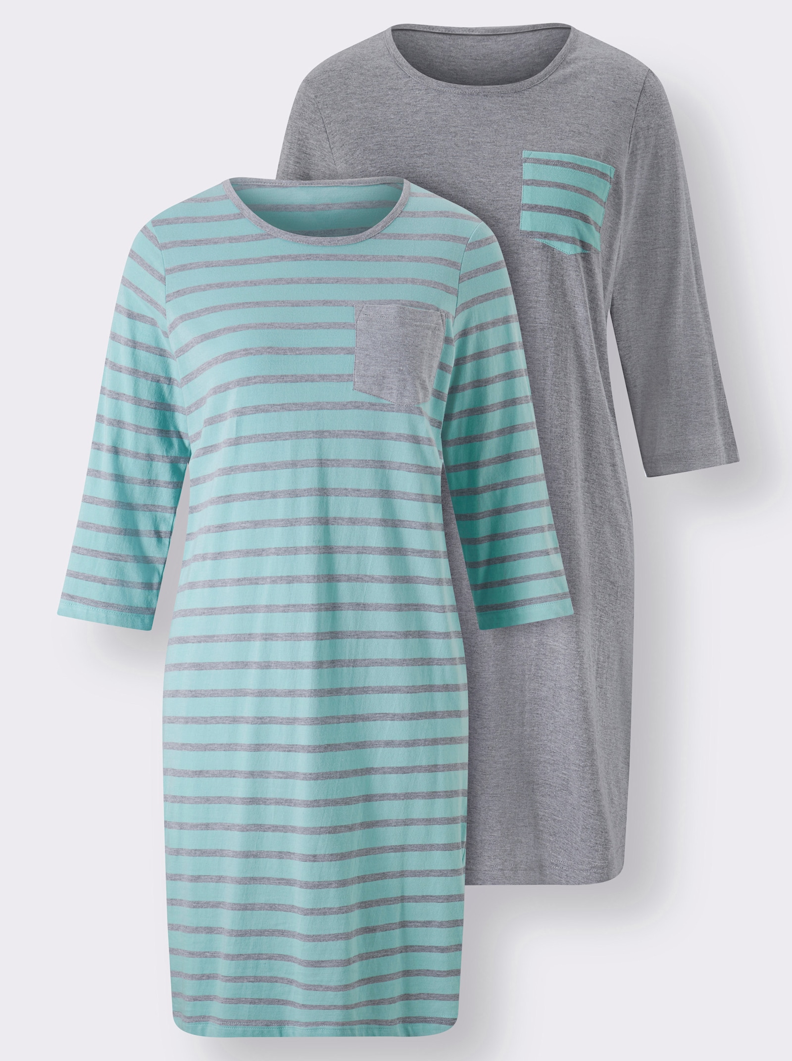 wäschepur Sleepshirts im Baumwoll-Mix - grau-meliert + mint