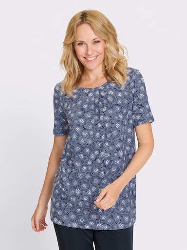 Longshirt - taubenblau-marine-bedruckt