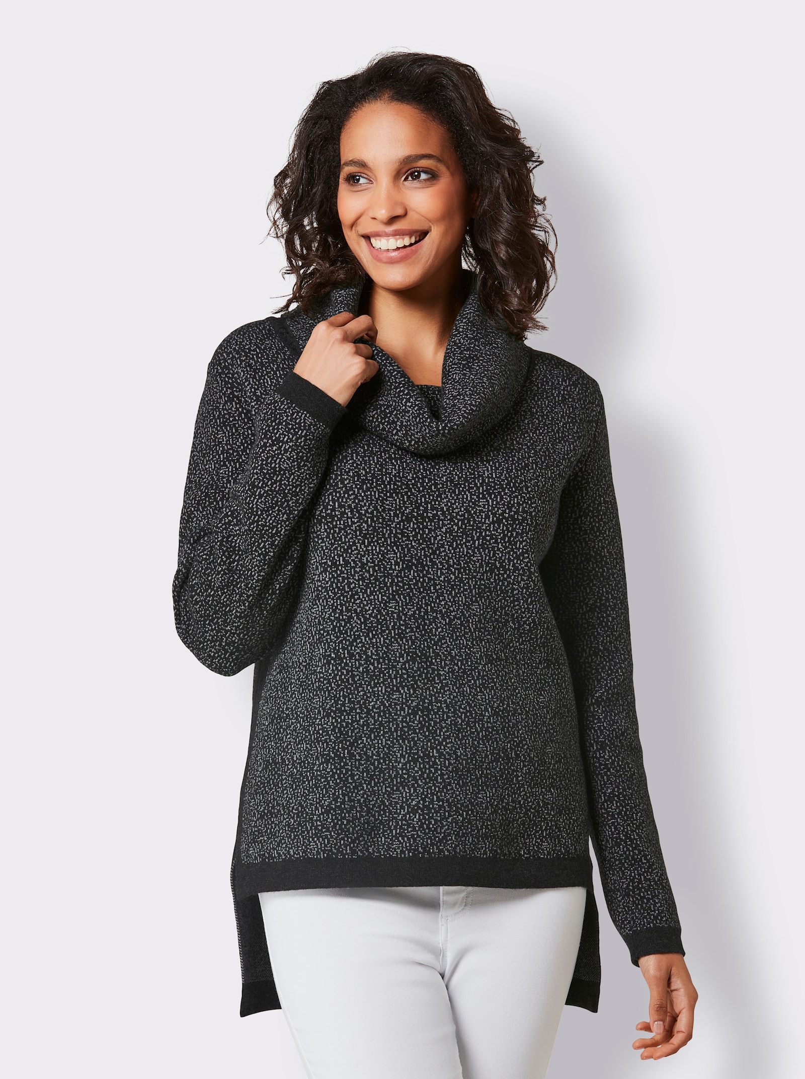 CREATION L PREMIUM Jacquard-Pullover mit Rollkragen - graphit-grau-gemustert