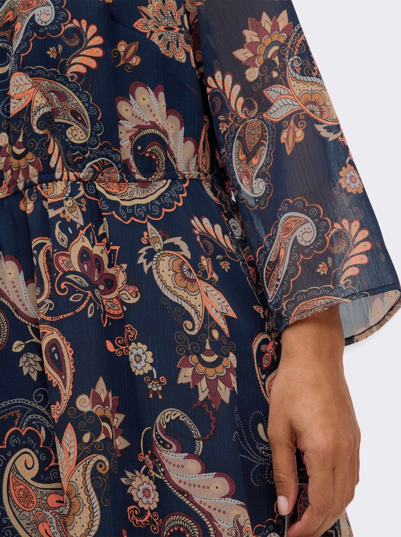 Maxikleid aus Chiffon, mit Floral-Print - dunkelblau-gemustert