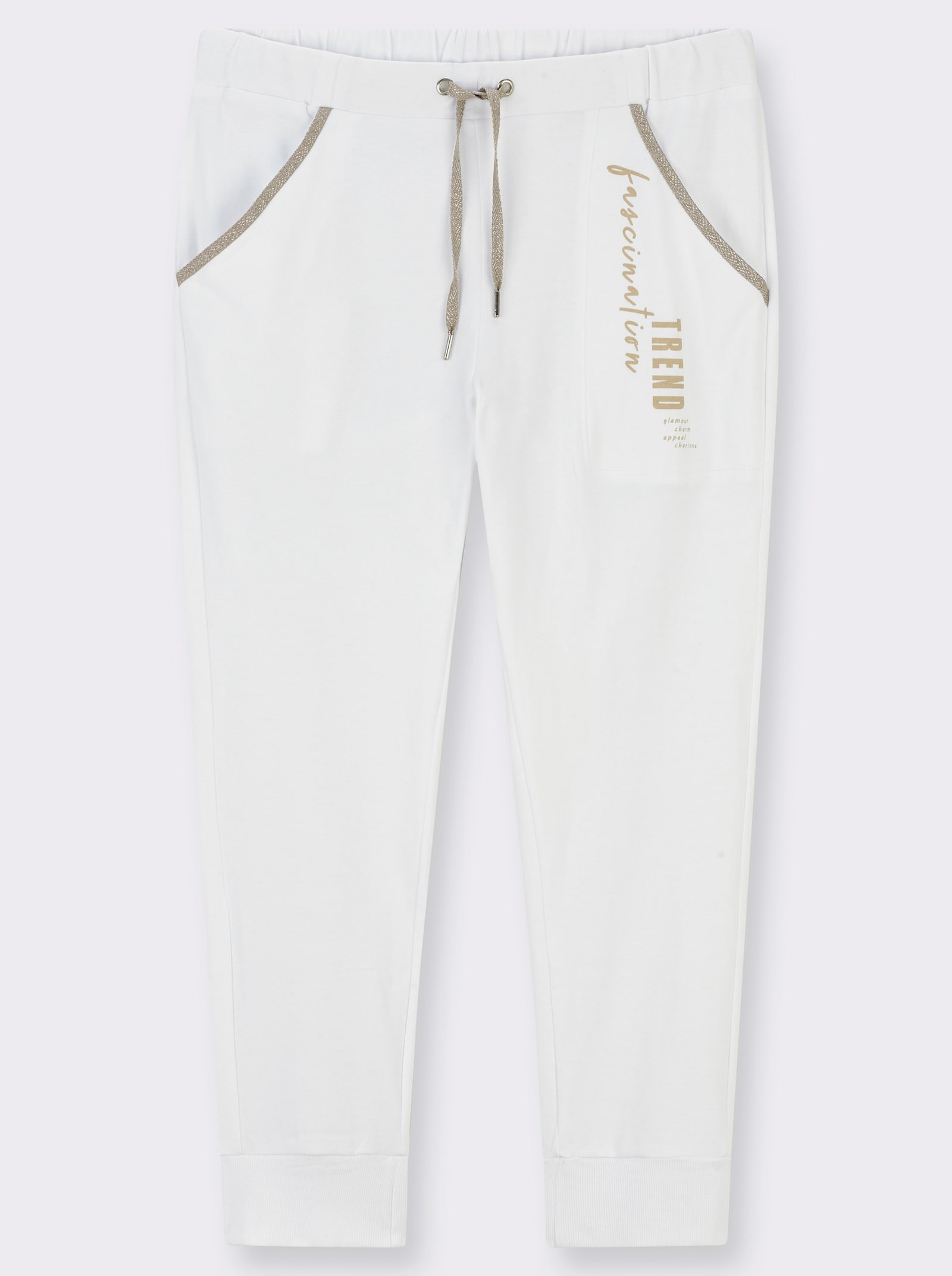 Sweathose mit gerippten Bündchen - weiß-beige