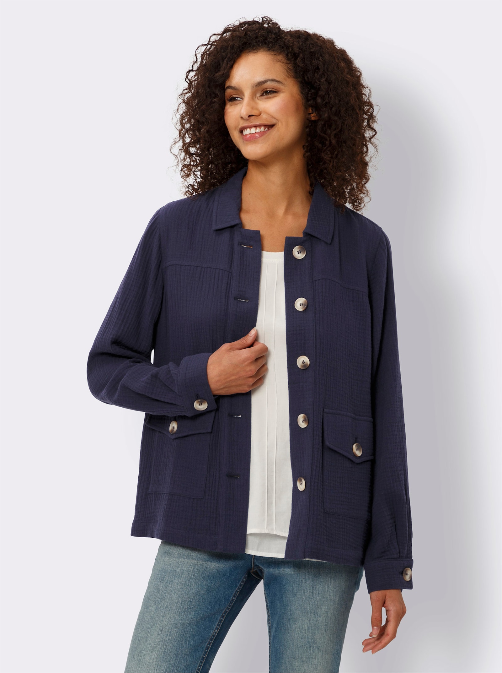 heine Blusenjacke mit Knöpfen in Horn-Optik - marine