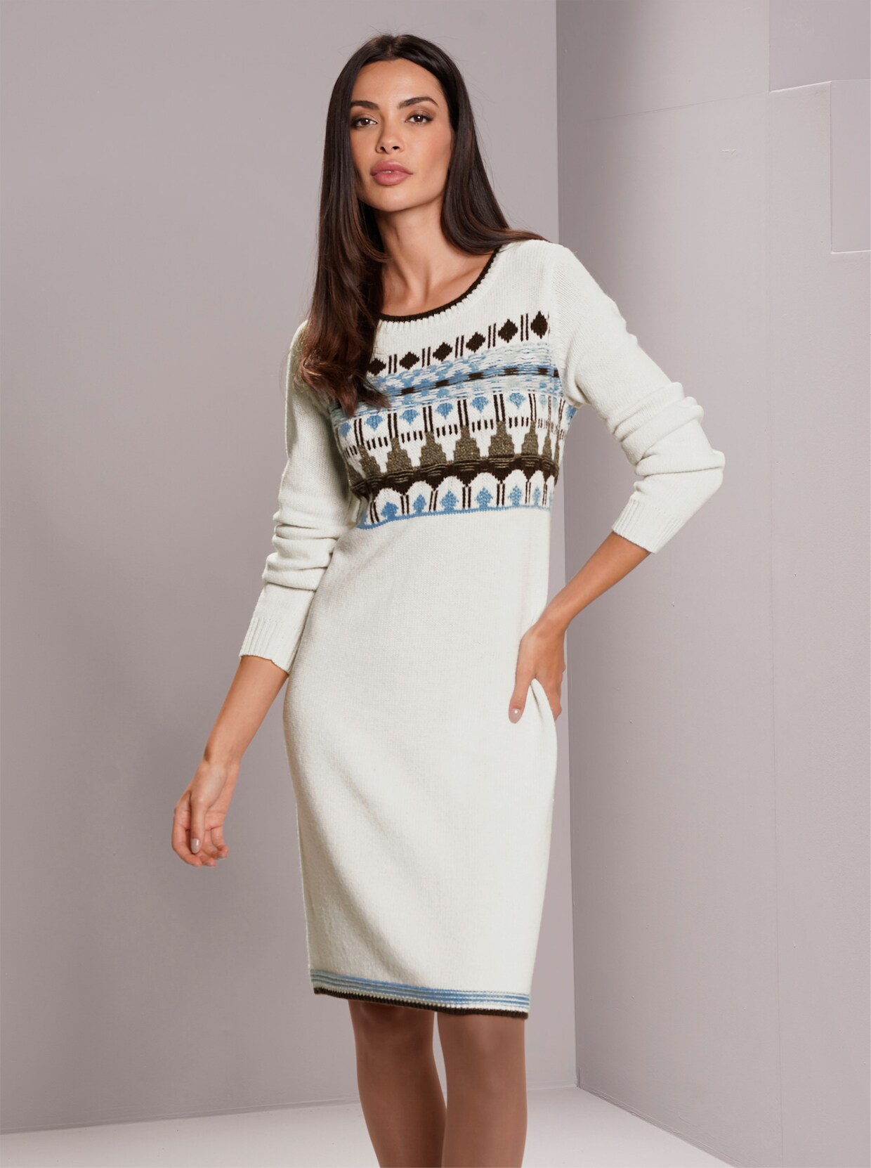 heine Strickkleid - elfenbein-grau-gemustert