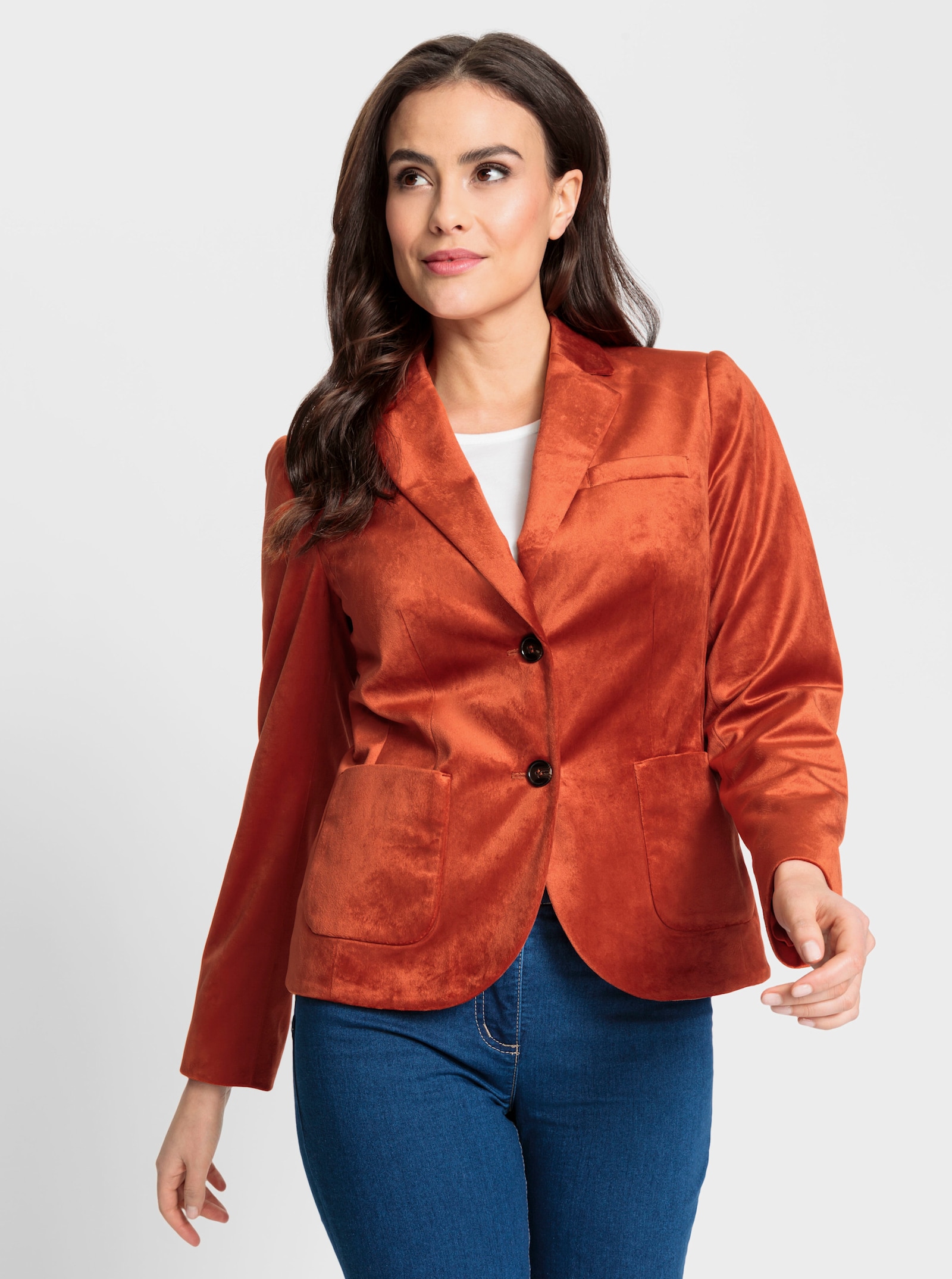heine Fluwelen blazer met afgeronde randen - roestrood