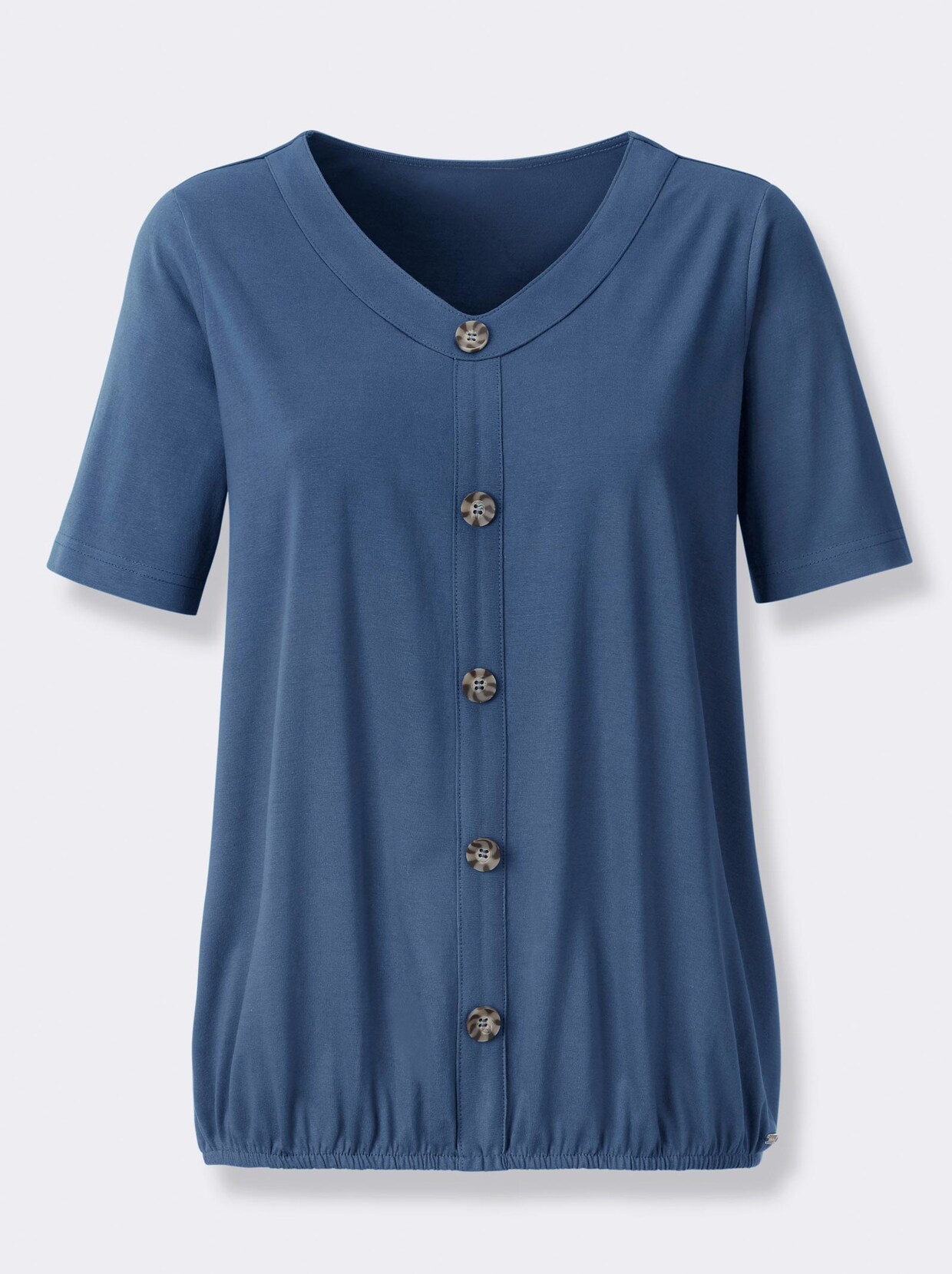 Shirt met V-hals - jeansblauw