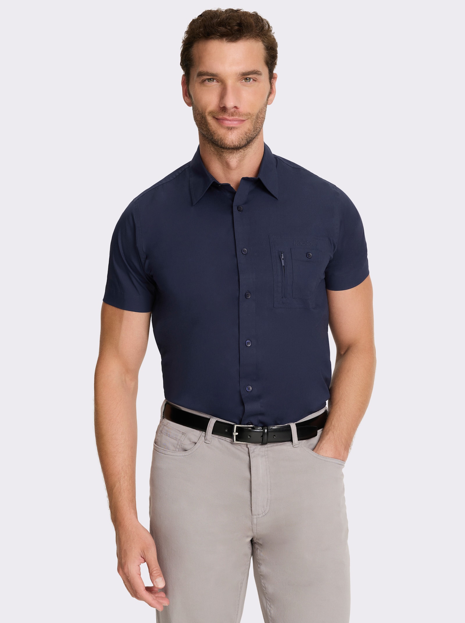 Marco Donati Kurzarmhemd mit Reißverschluss-Brusttasche - marine