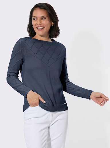 Baumwollpullover mit Rautenmuster - dunkelblau