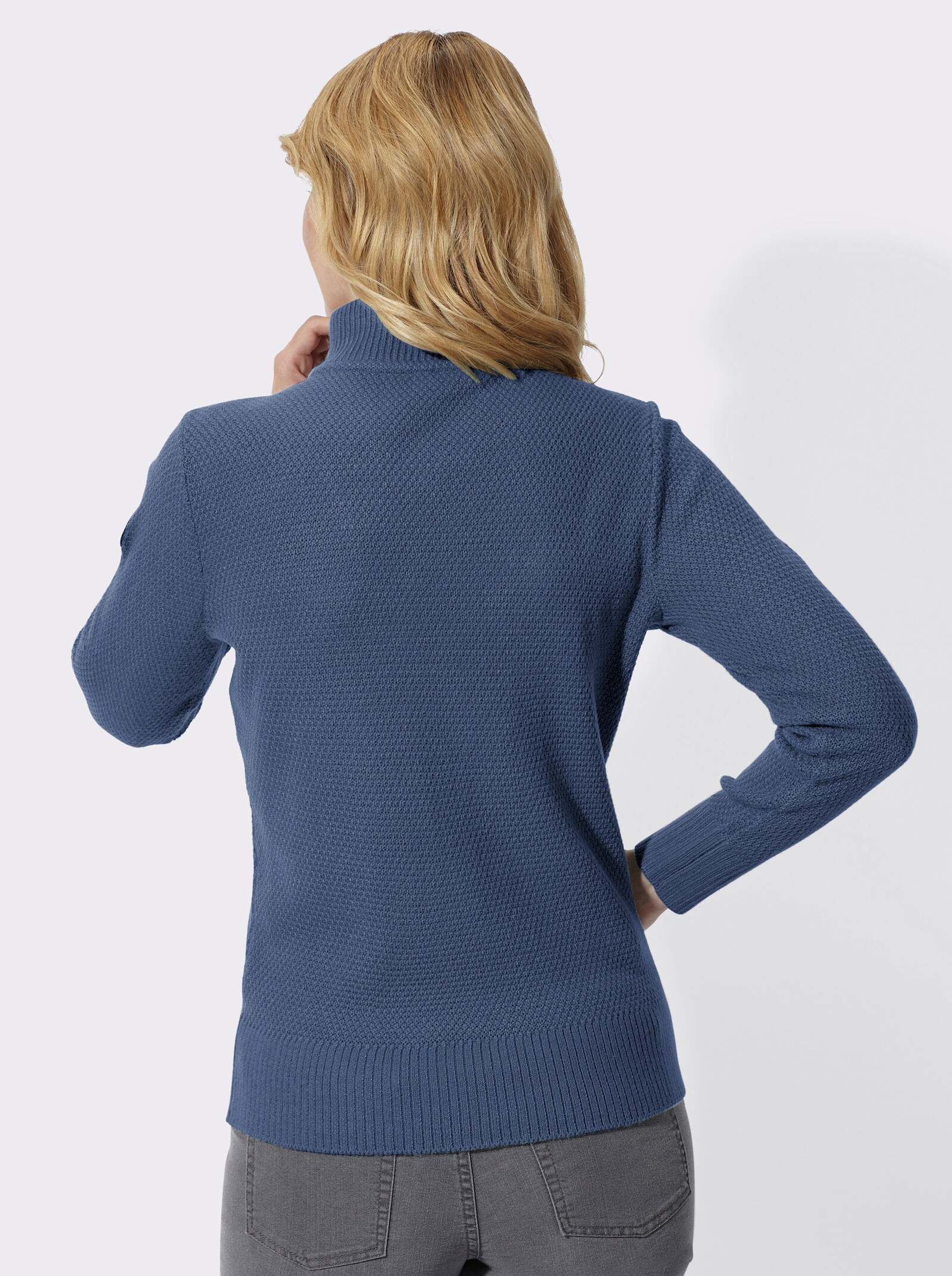 Troyer mit Knöpfen in Horn-Optik - jeansblau