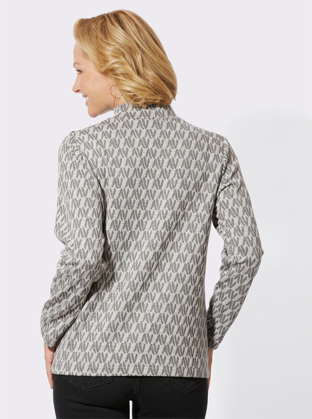 Shirt met opstaande kraag - lichtgrijs/zwart gedessineerd