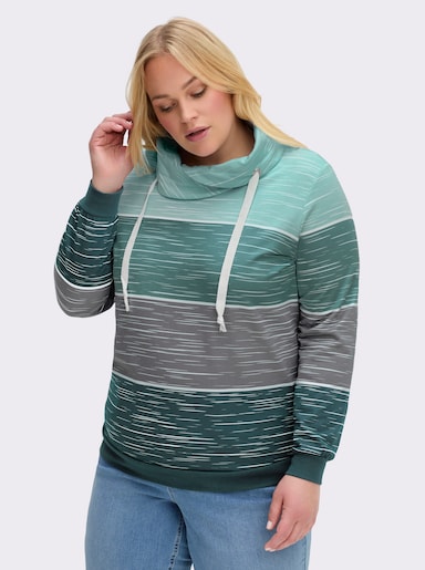 Sweatshirt mit überlappendem Rollkragen - petrol-kalkmint-bedruckt