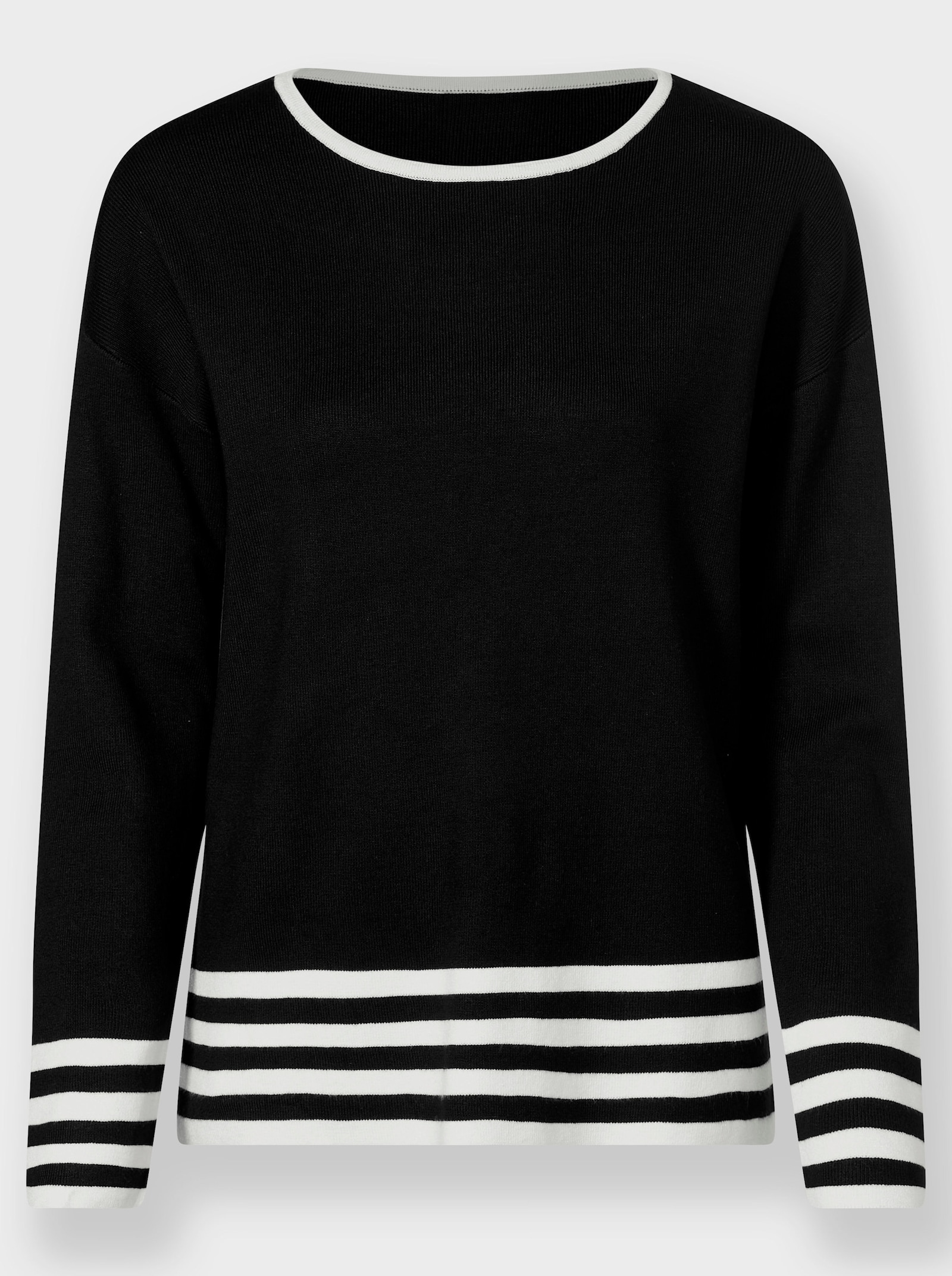 heine Langarm-Pullover mit Kontraststreifen - schwarz