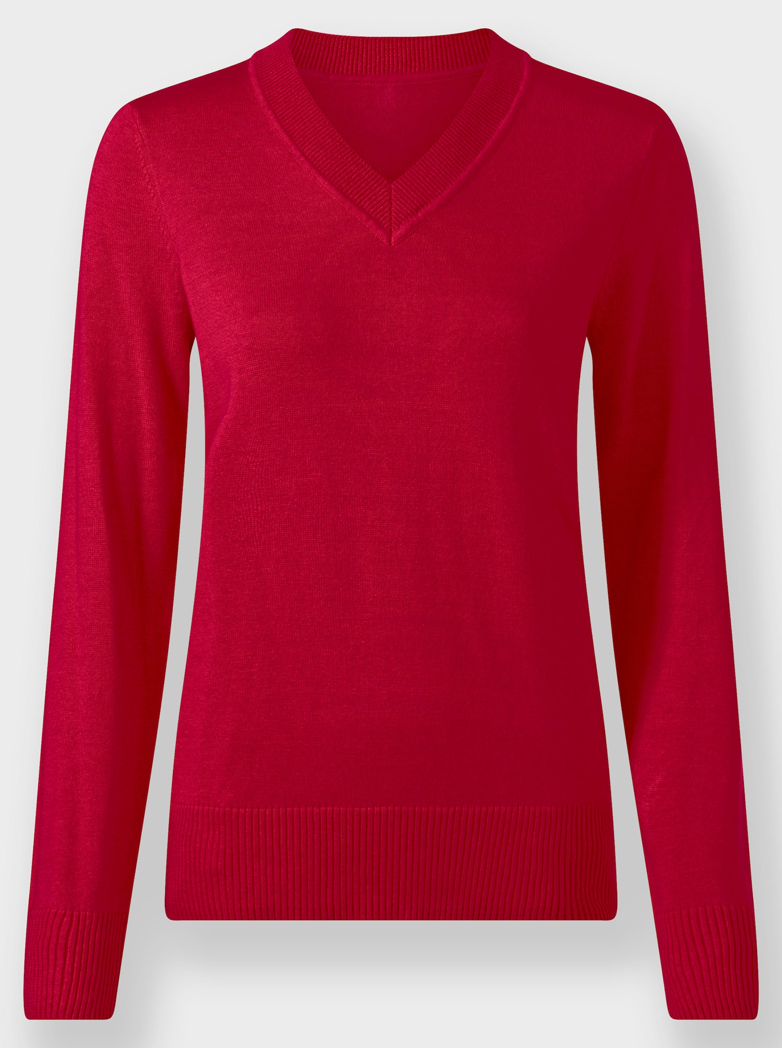 V-Ausschnitt-Pullover aus Feinstrick - rot
