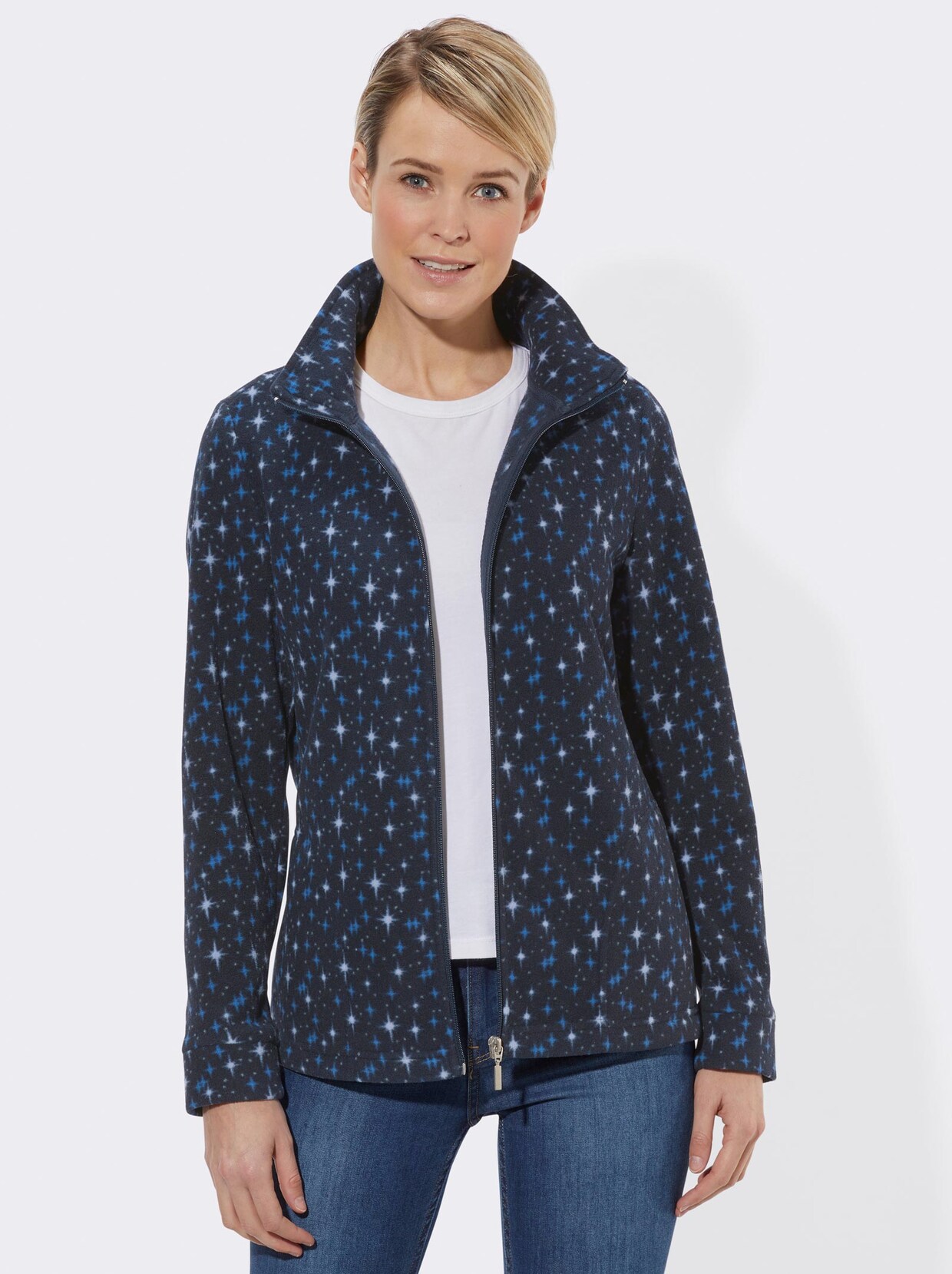 Fleecejacke - marine-gemustert