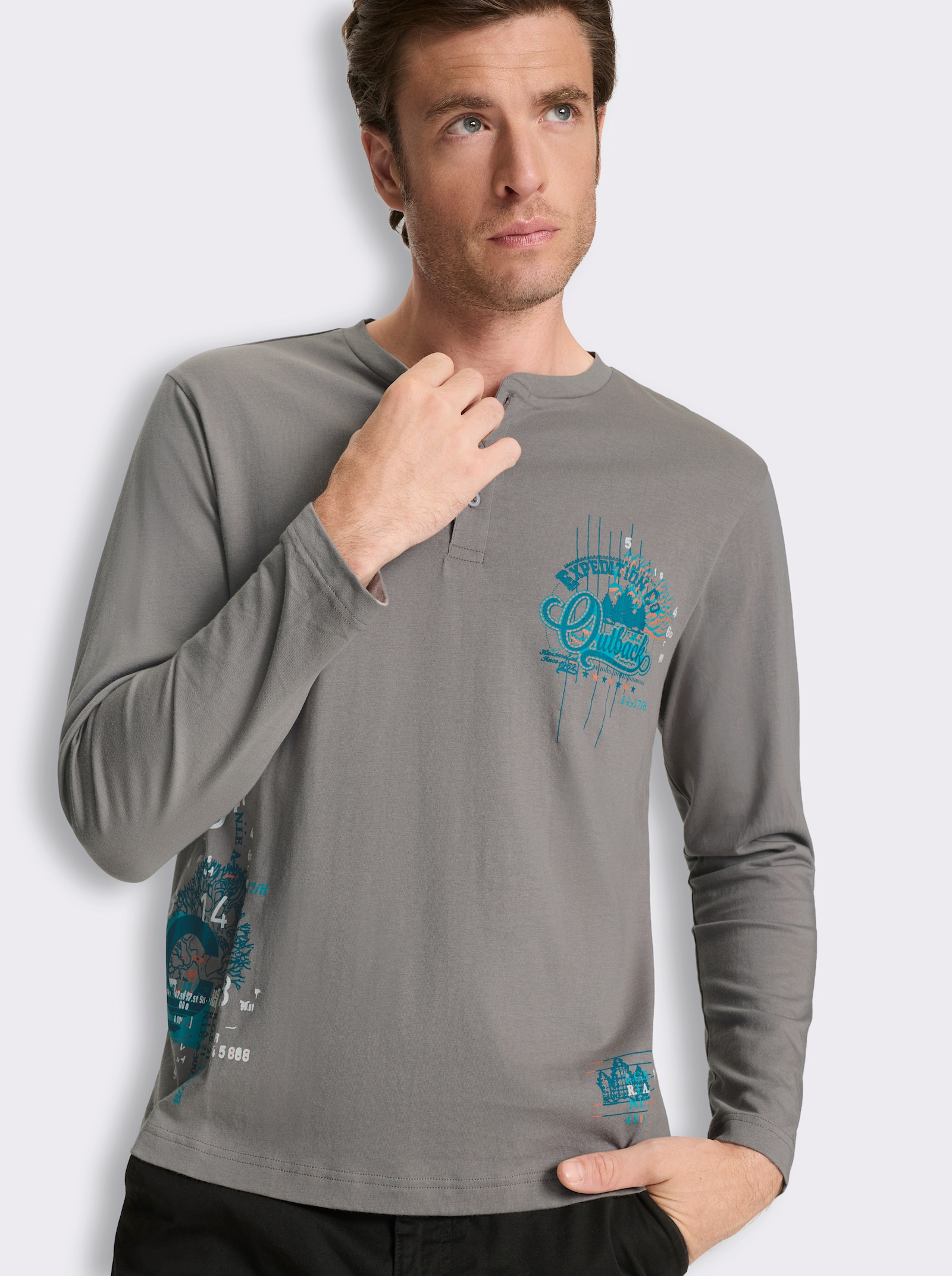 Langarmshirt mit Prints - grau-bedruckt
