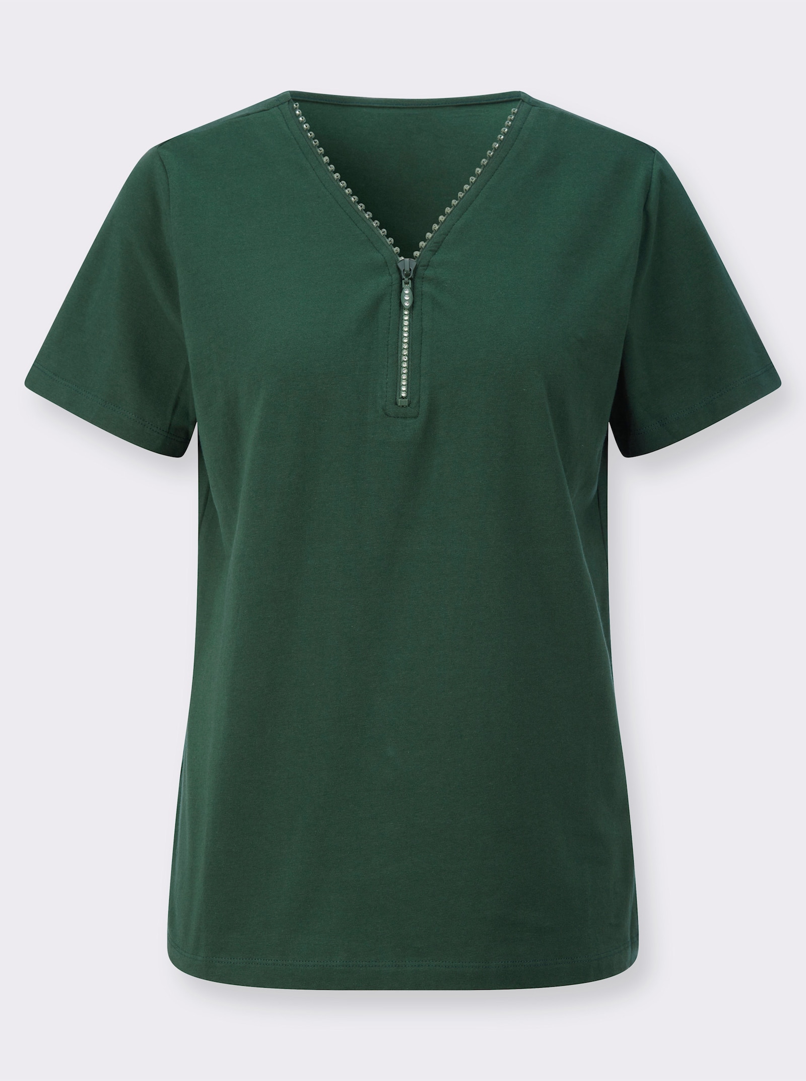 Kurzarmshirt mit kurzem Reißverschluss - moos