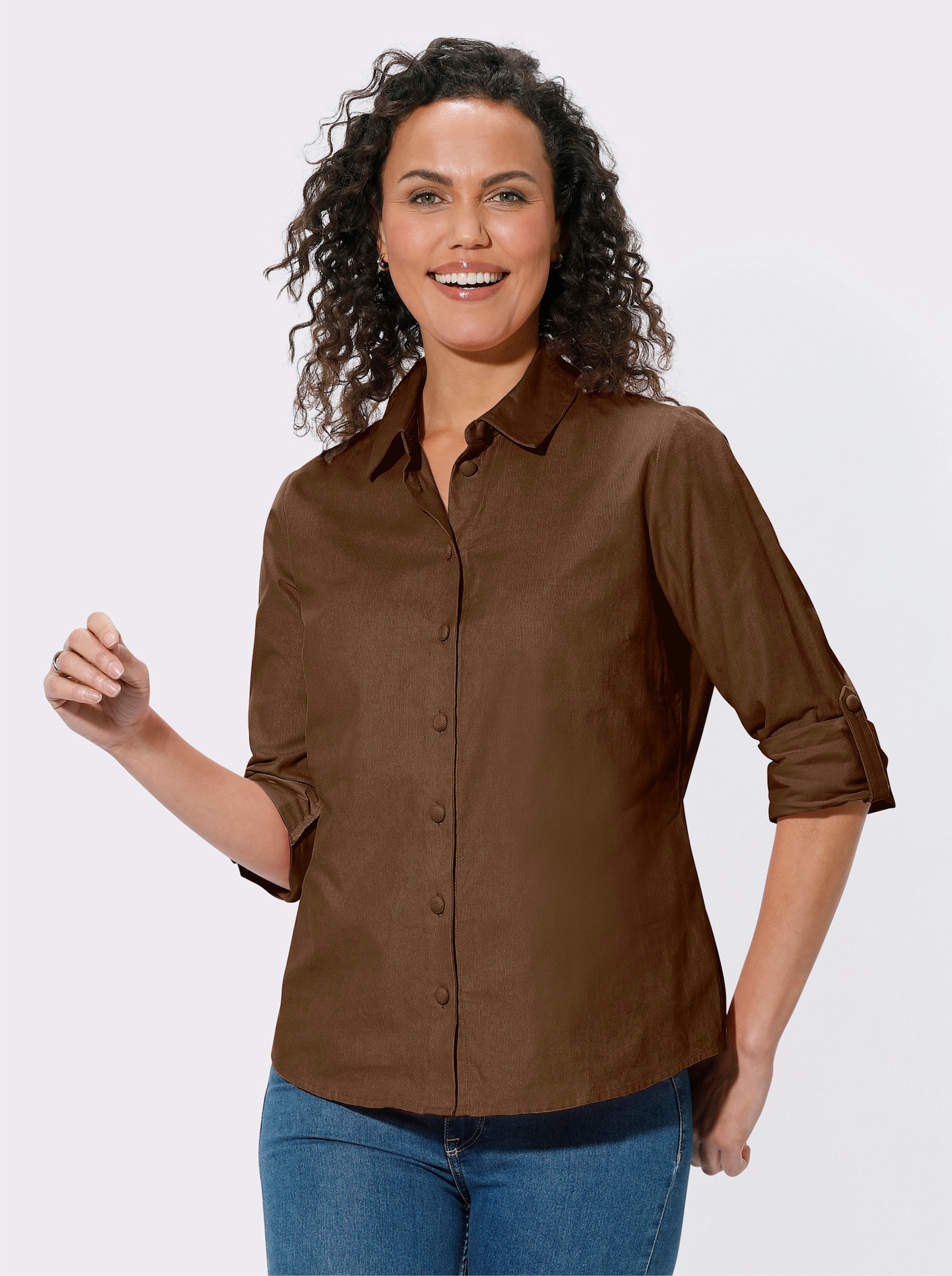 Overhemdblouse van ribcord - bruin