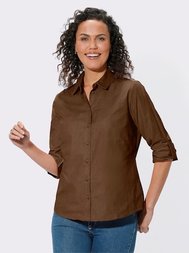 Overhemdblouse van ribcord - bruin