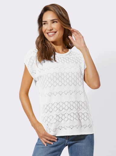 Kurzarmpullover mit Ajourmuster - weiß