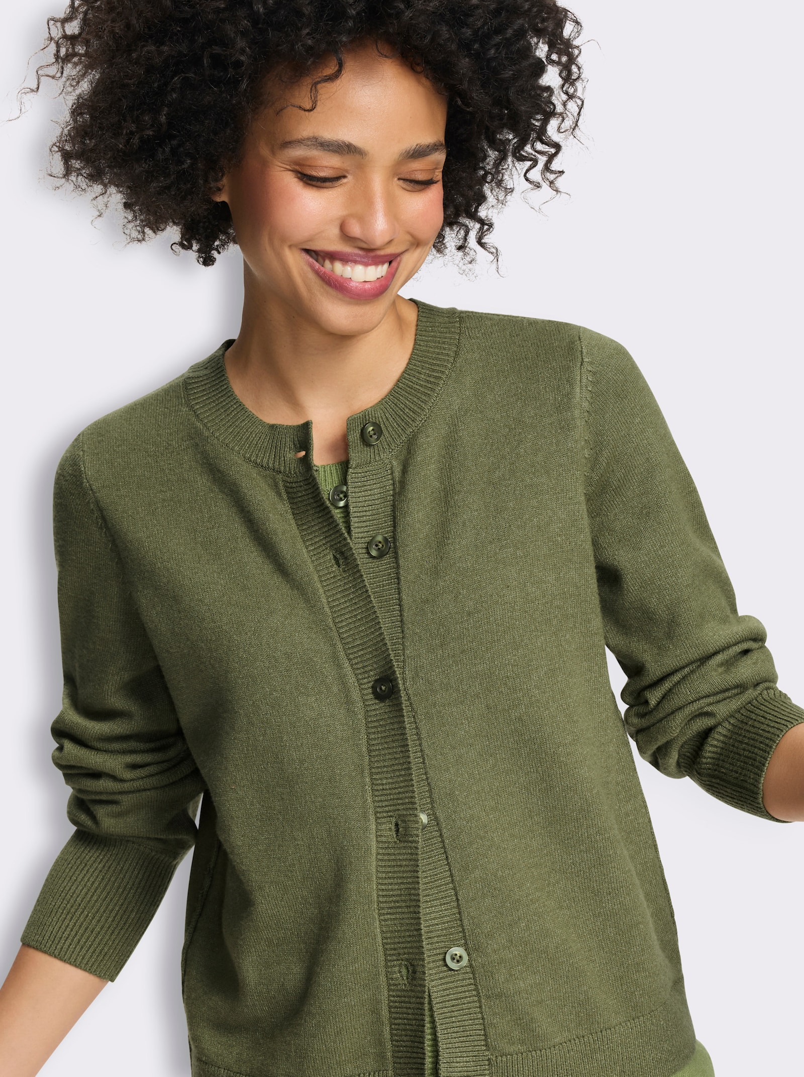 heine Strickjacke in 2-in-in-Optik - khaki-schilf-meliert