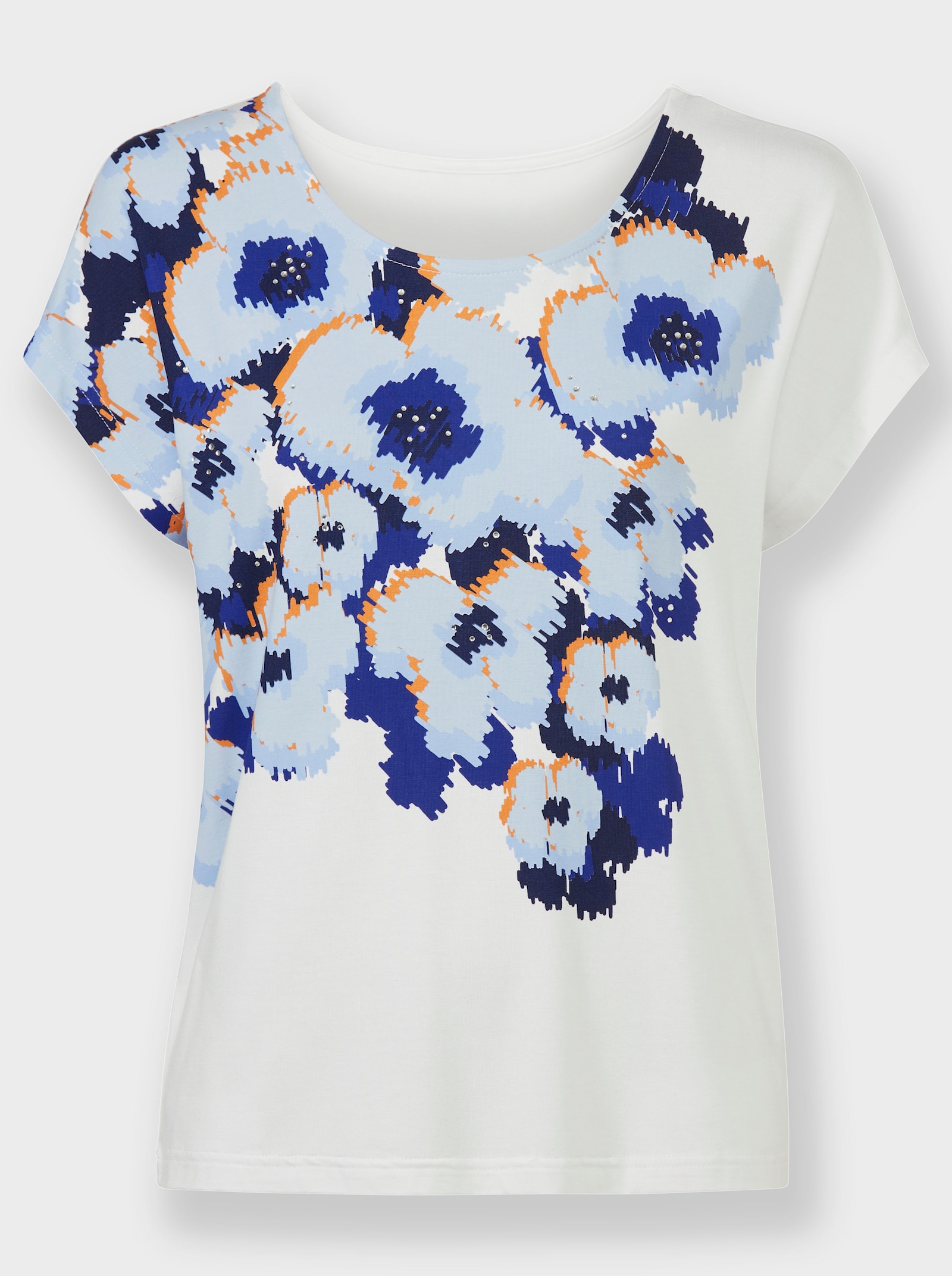 Shirt met ronde hals en bloemenprint - wit geprint