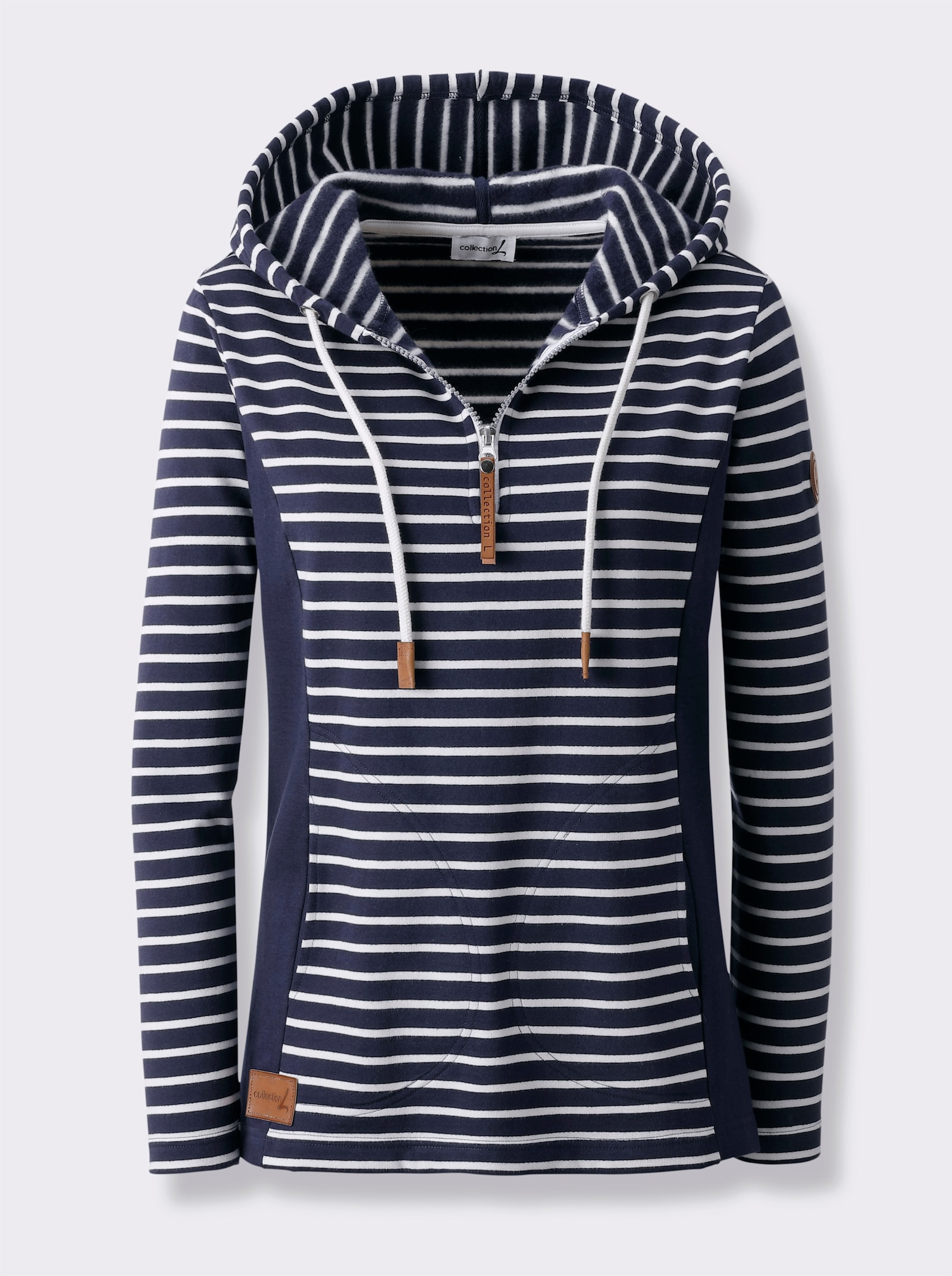 Kapuzensweatshirt mit 2 Nahttaschen - marine-ecru-geringelt
