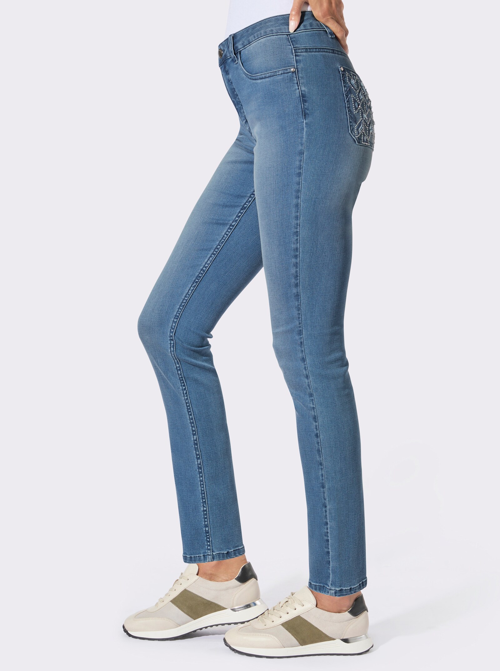 5-Pocket-Jeans mit Ziersteinchen - blue-bleached