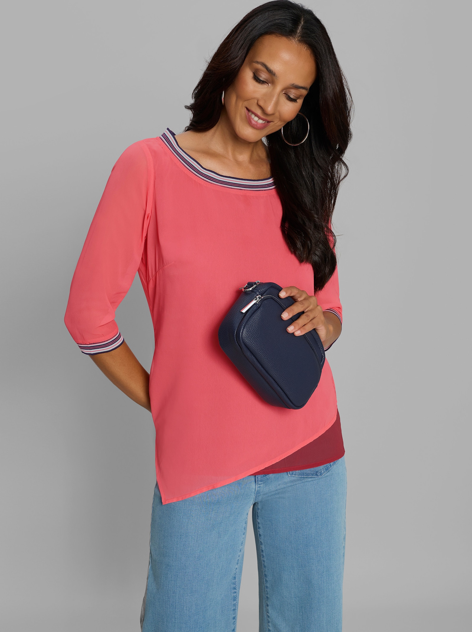 heine Georgettebluse mit asymmetrischem Saum - koralle-rot