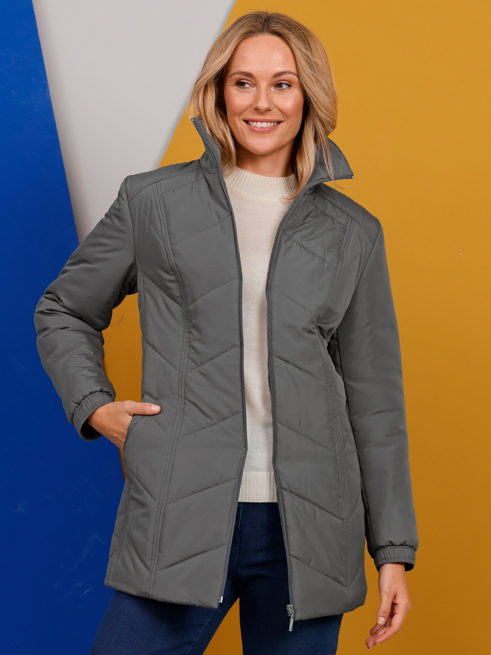 Steppjacke mit elastischem Ärmelabschluss - anthrazit