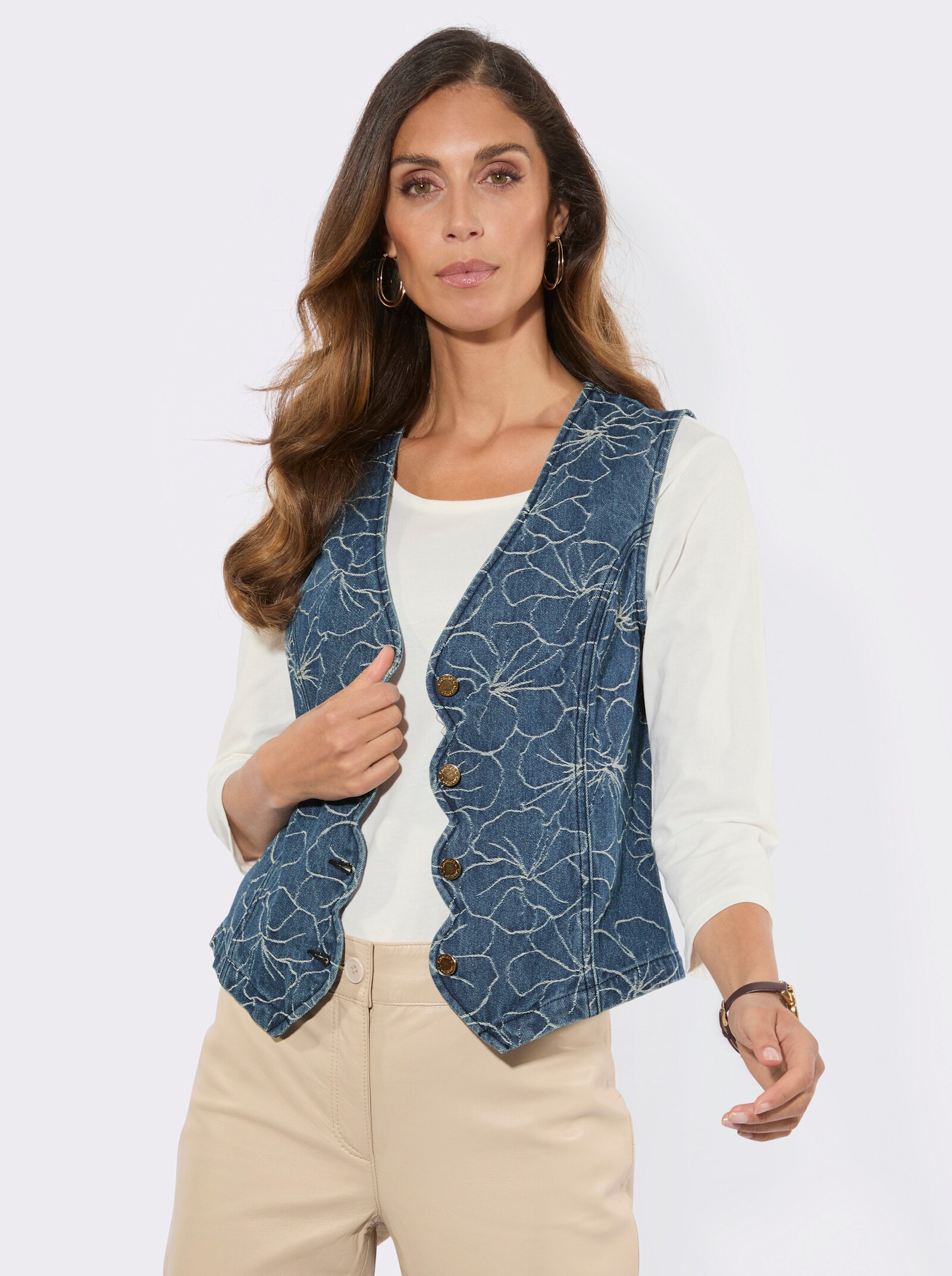 Jeansweste im Jacquard-Muster - blue-stone-washed-gemustert