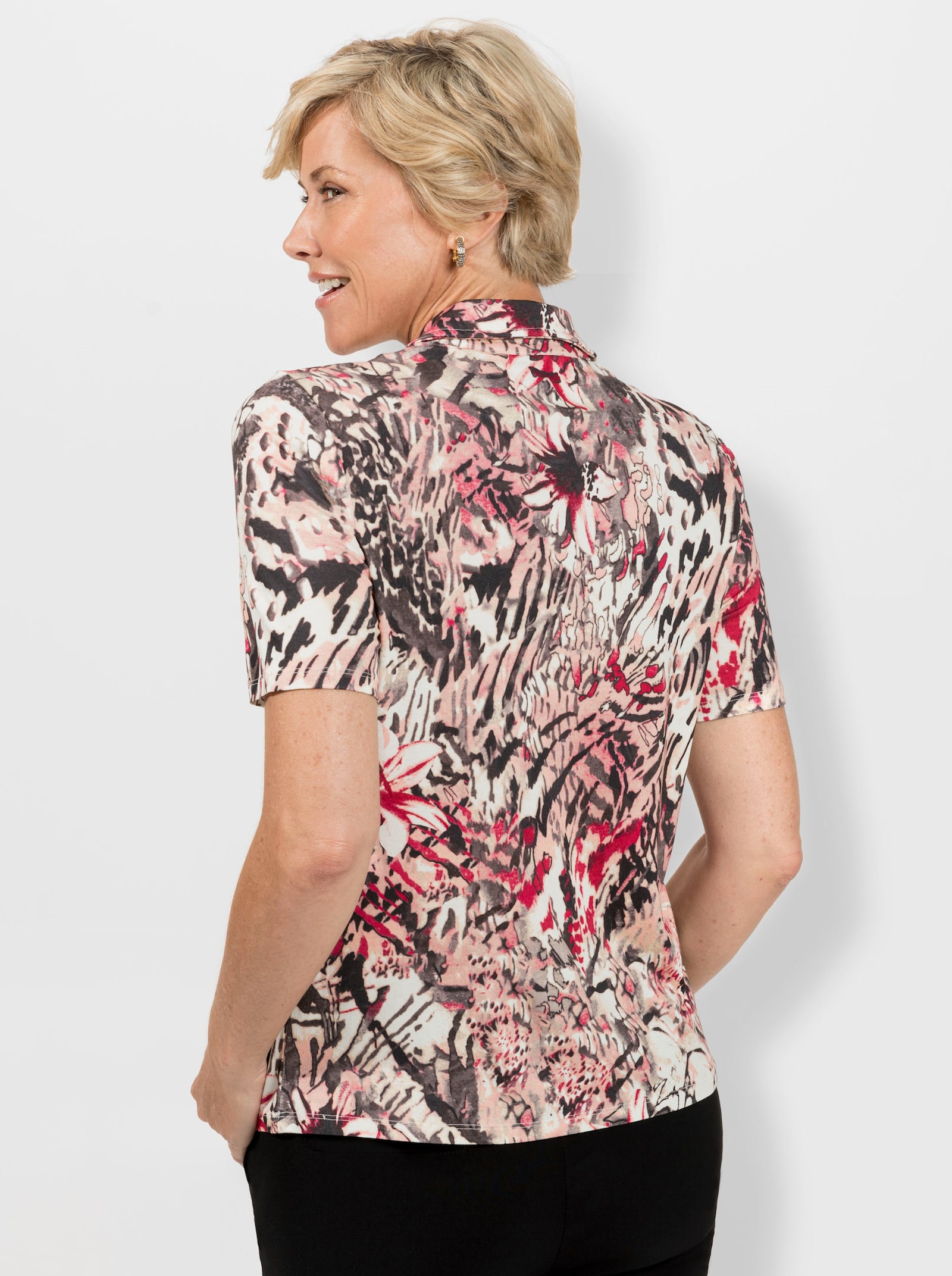 Poloshirt met knoopsluiting - rozenkwarts/taupe bedrukt