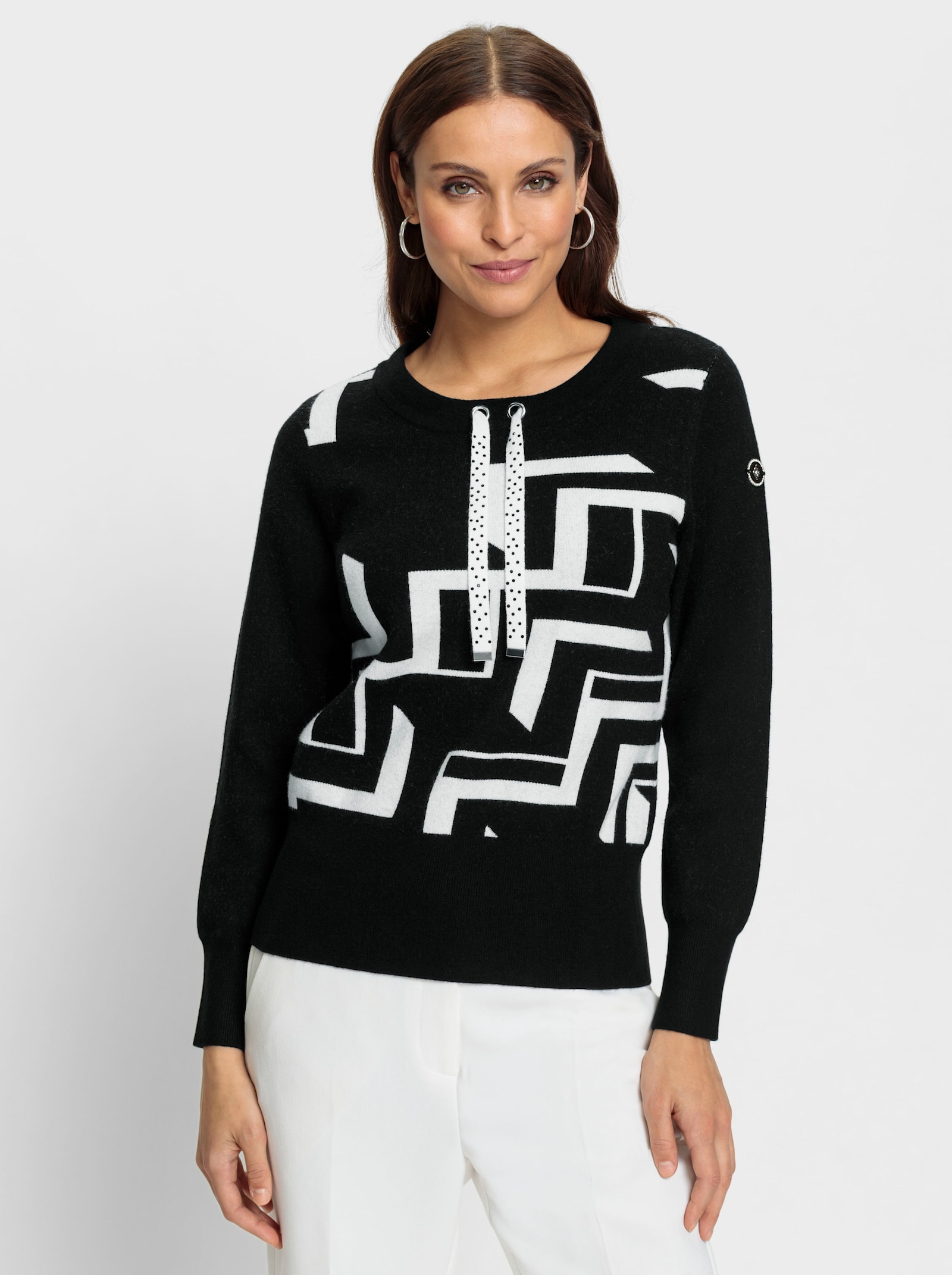 Pull avec motif jacquard graphique - noir-blanc à motifs