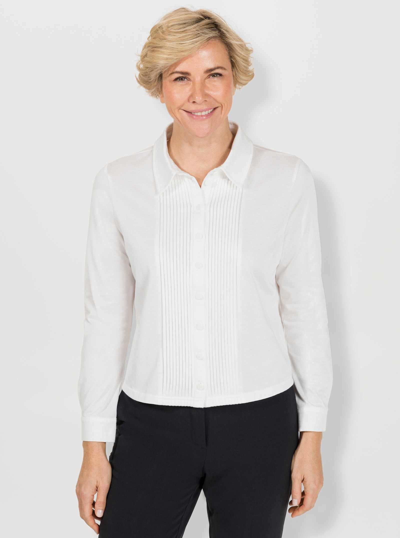 Jersey-Bluse mit Faltenpartie - ecru