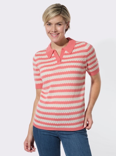 Polopullover mit Ajourmuster - flamingo-ecru-geringelt