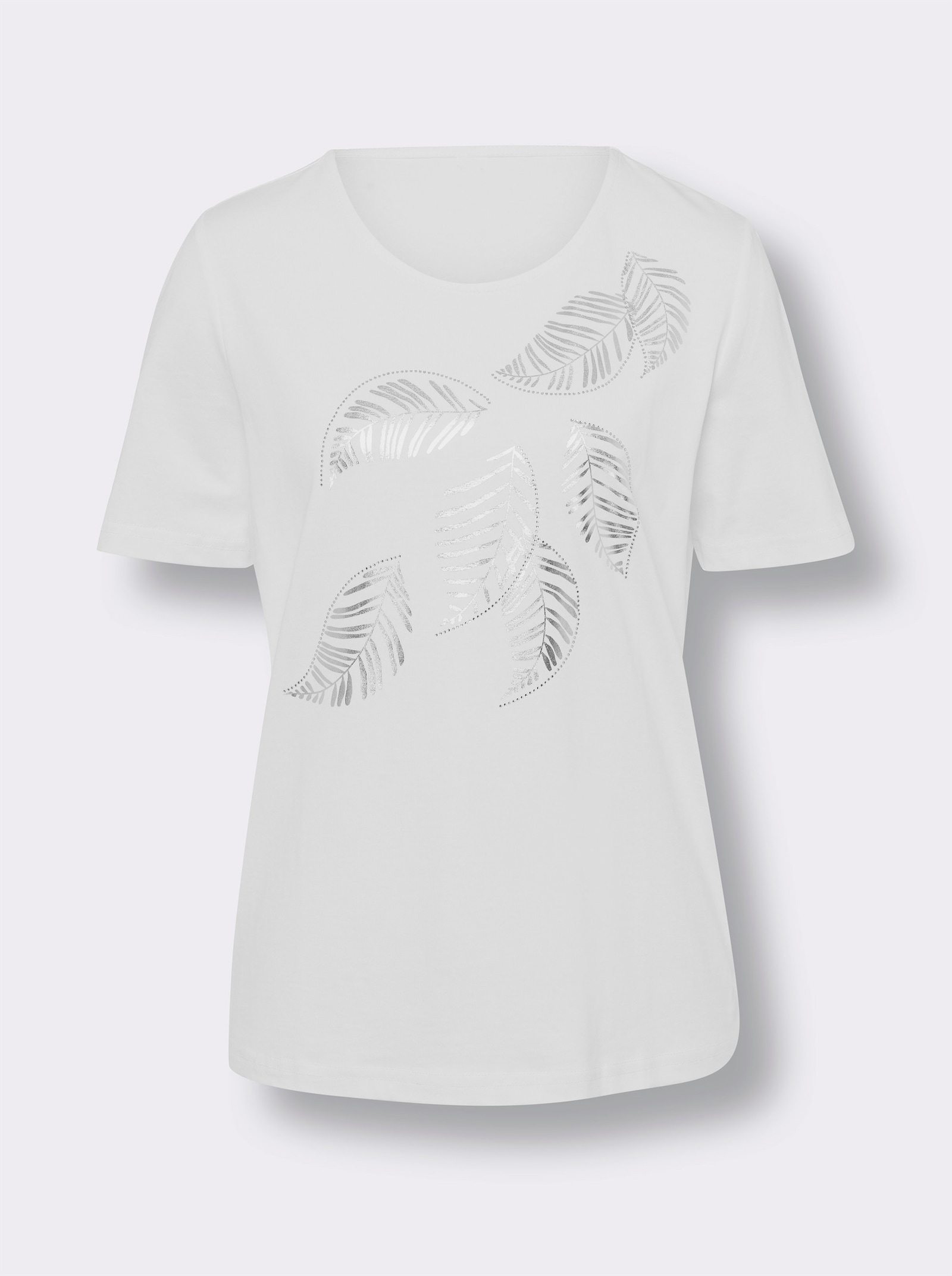 Kurzarmshirt im Blätter-Dessin - weiß