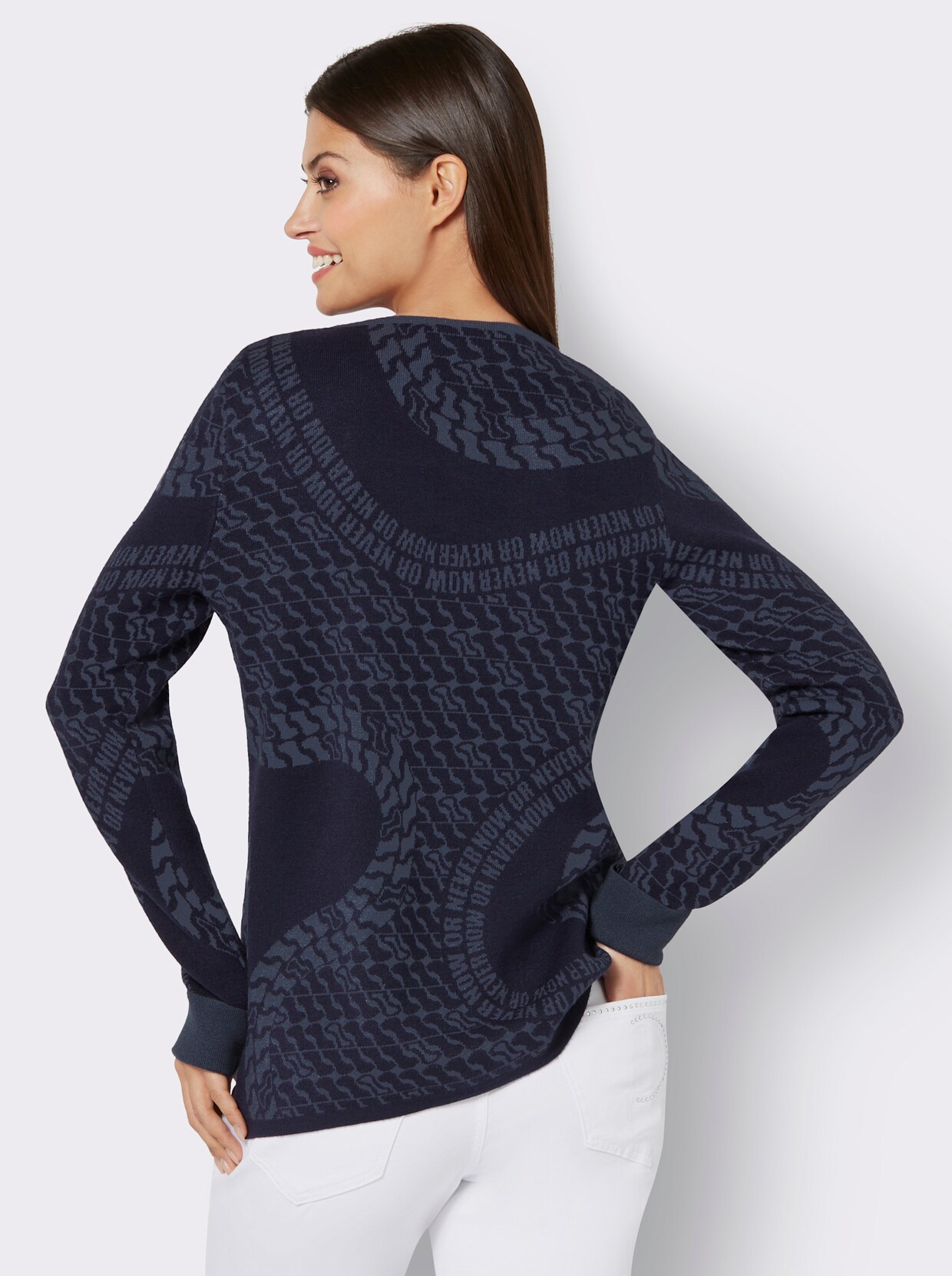 Jacquard-Pullover - marine-rauchblau-gemustert