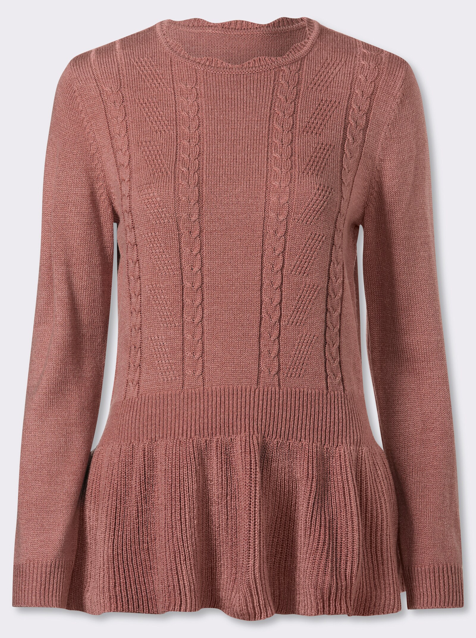 Langarm-Pullover mit Ripp-Abschlüssen - rosenholz