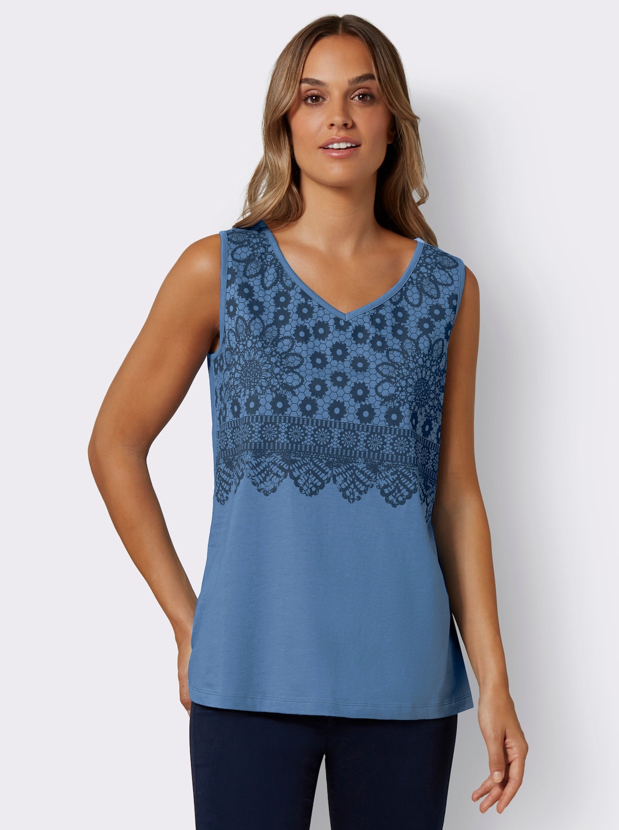 Shirttop - mittelblau-jeansblau