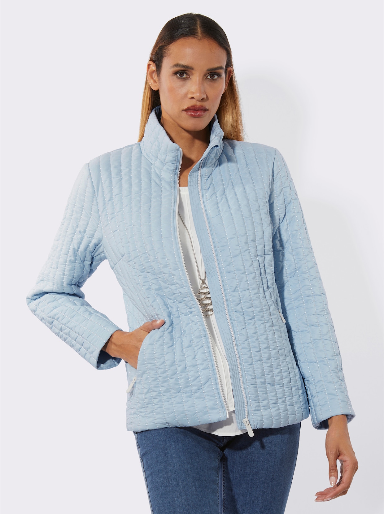 Jacke mit Zipper-Garage - hellblau-ecru