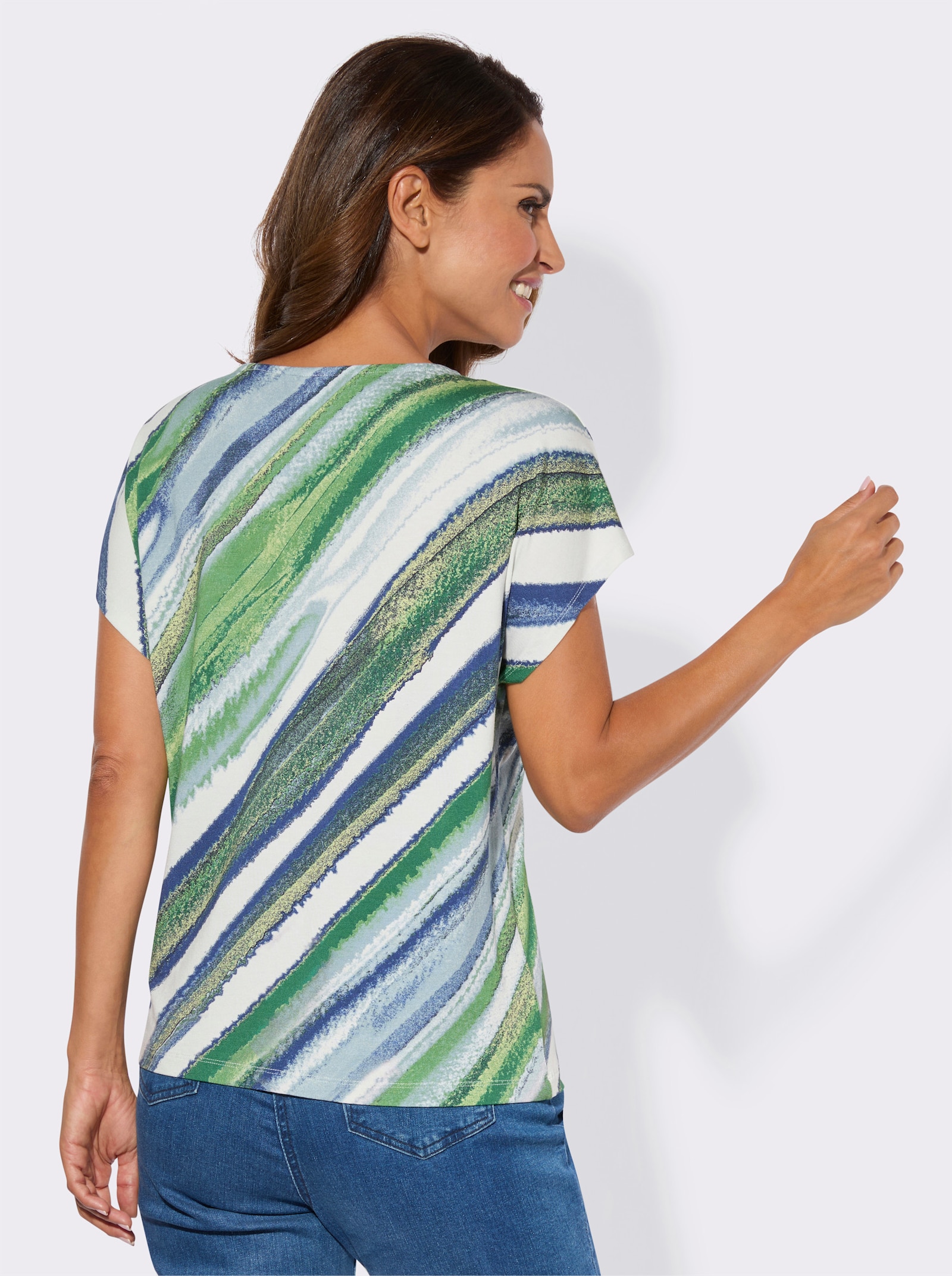 Print-Shirt mit Streifen - marine-pistazie-bedruckt